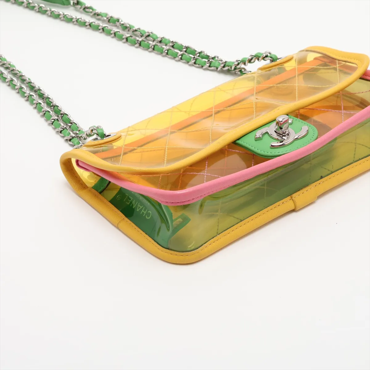 Matelassé Vinyl Single Flap Double Chain Bag, Multicolor, Silver Hardware, 25897435 (Serial Number 25) — view 4