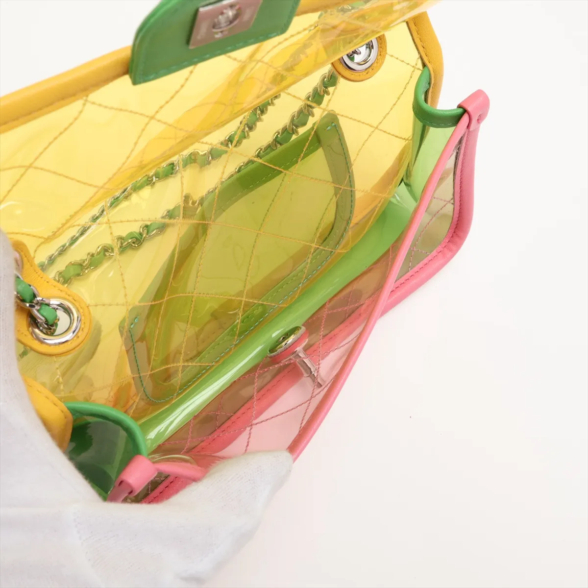 Matelassé Vinyl Single Flap Double Chain Bag, Multicolor, Silver Hardware, 25897435 (Serial Number 25) — view 7