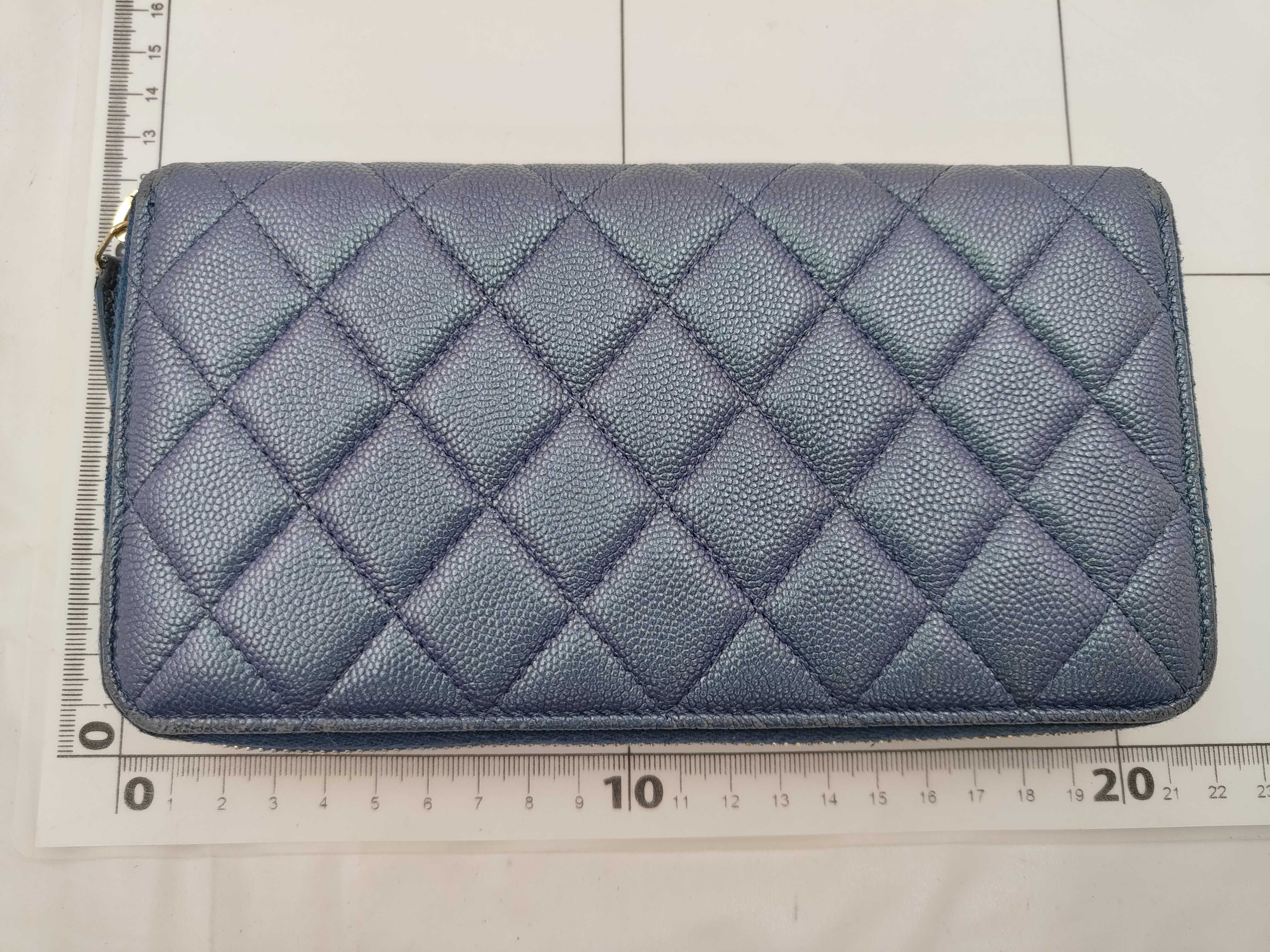 Matelassé Round Zip Long Wallet, Blue, Caviar Leather, Serial Number 27 — view 2