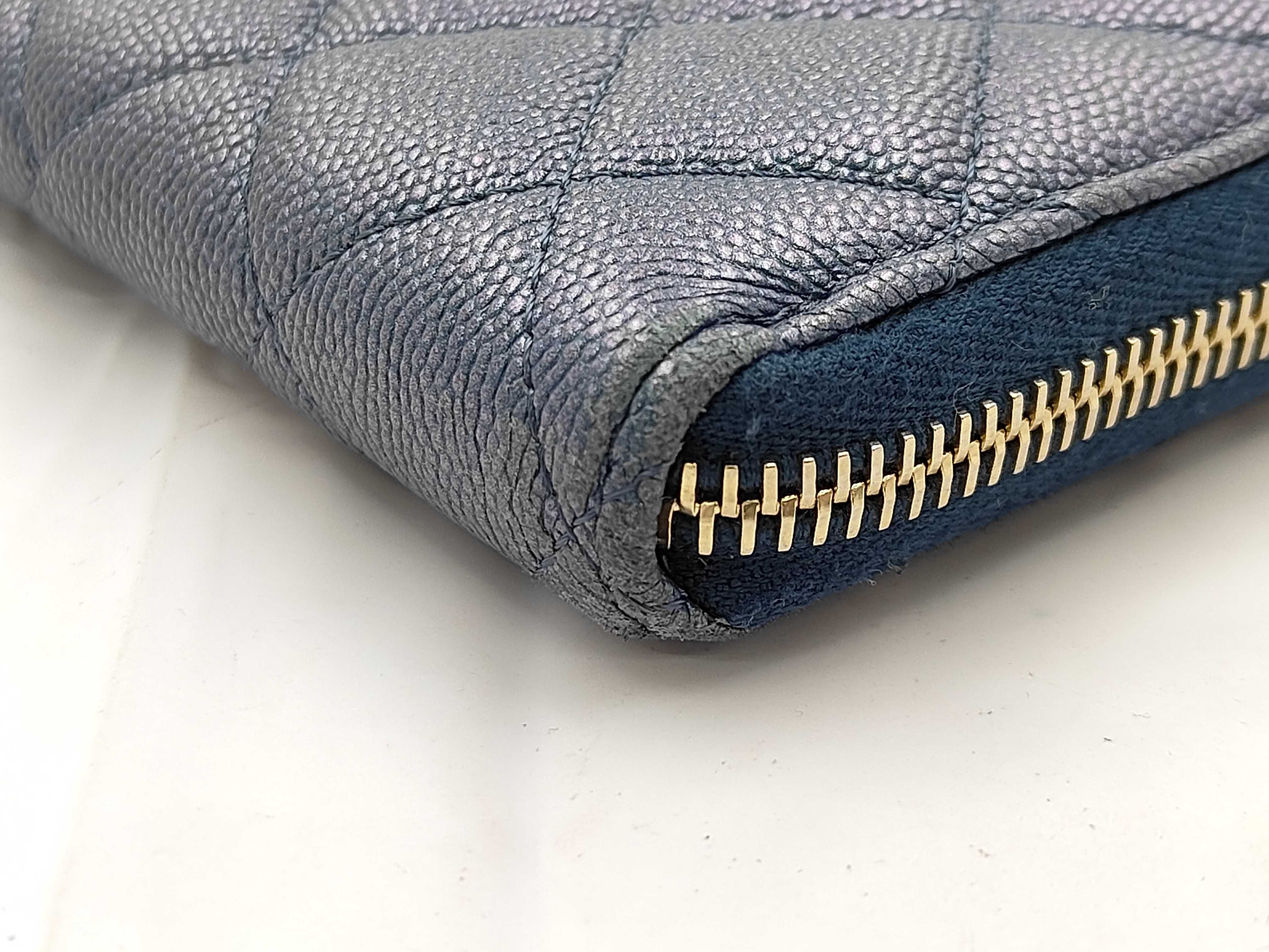 Matelassé Round Zip Long Wallet, Blue, Caviar Leather, Serial Number 27 — view 3