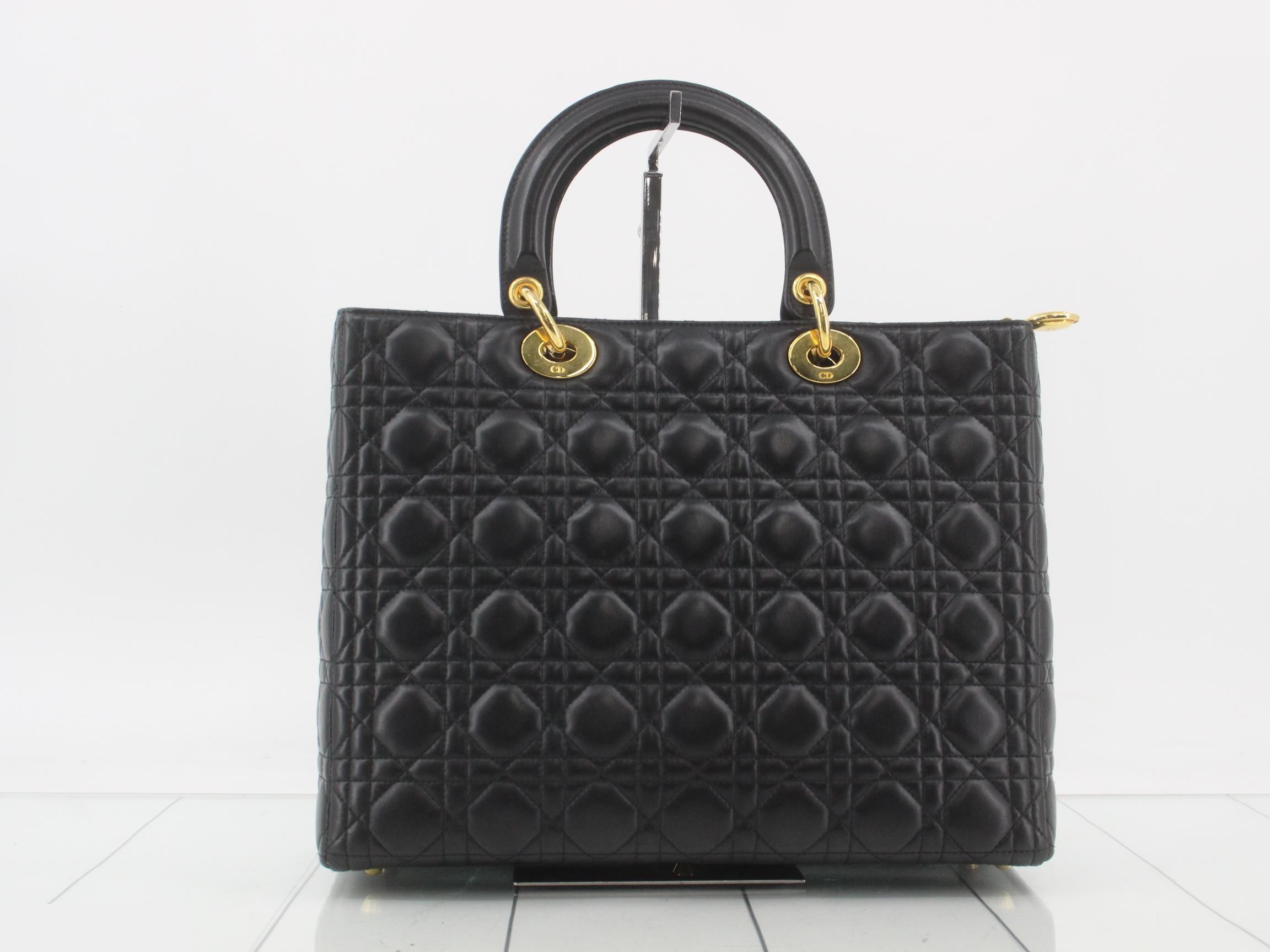 Lady Dior Cannage Lambskin Handbag, Black — view 2