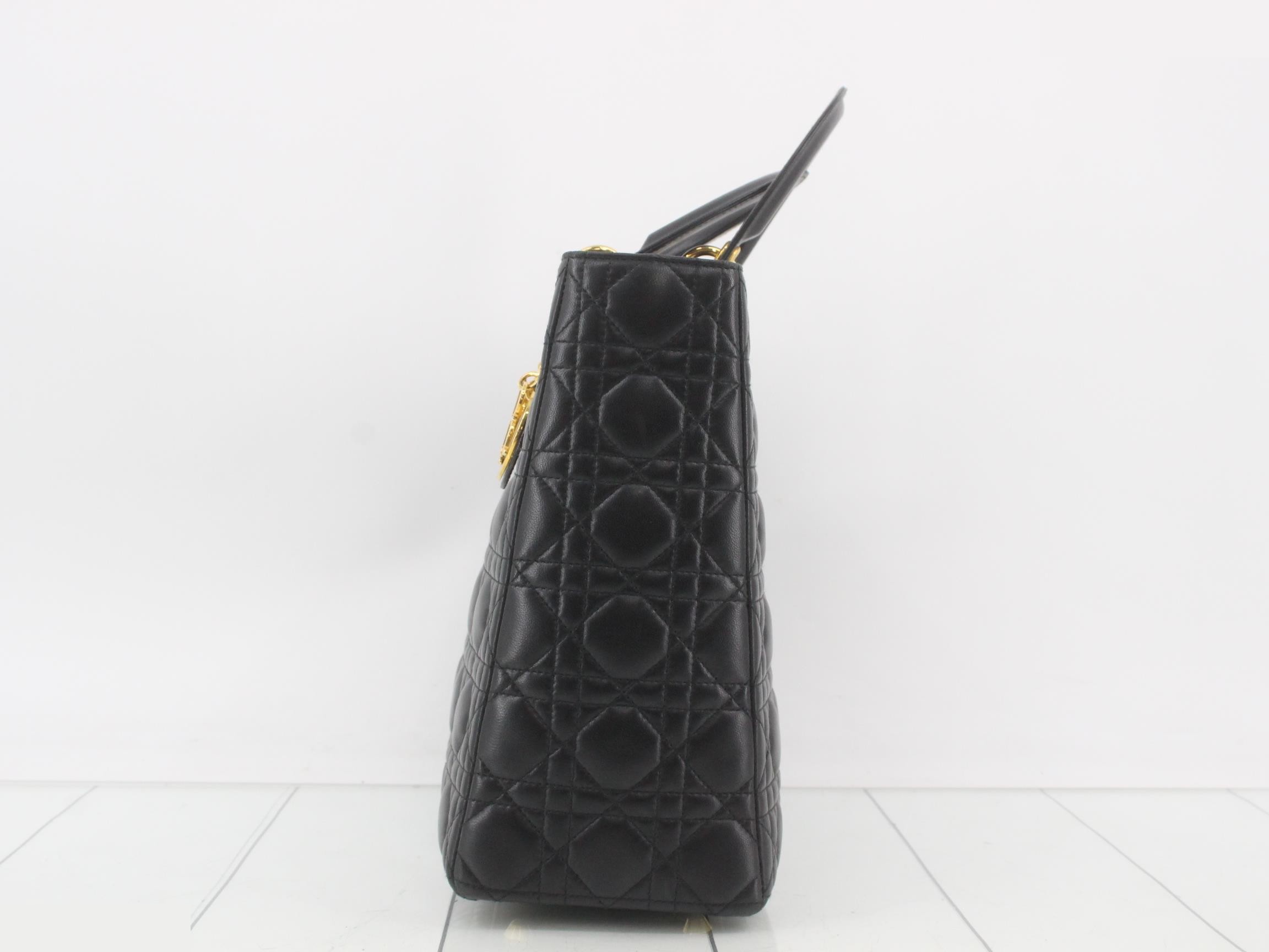 Lady Dior Cannage Lambskin Handbag, Black — view 3