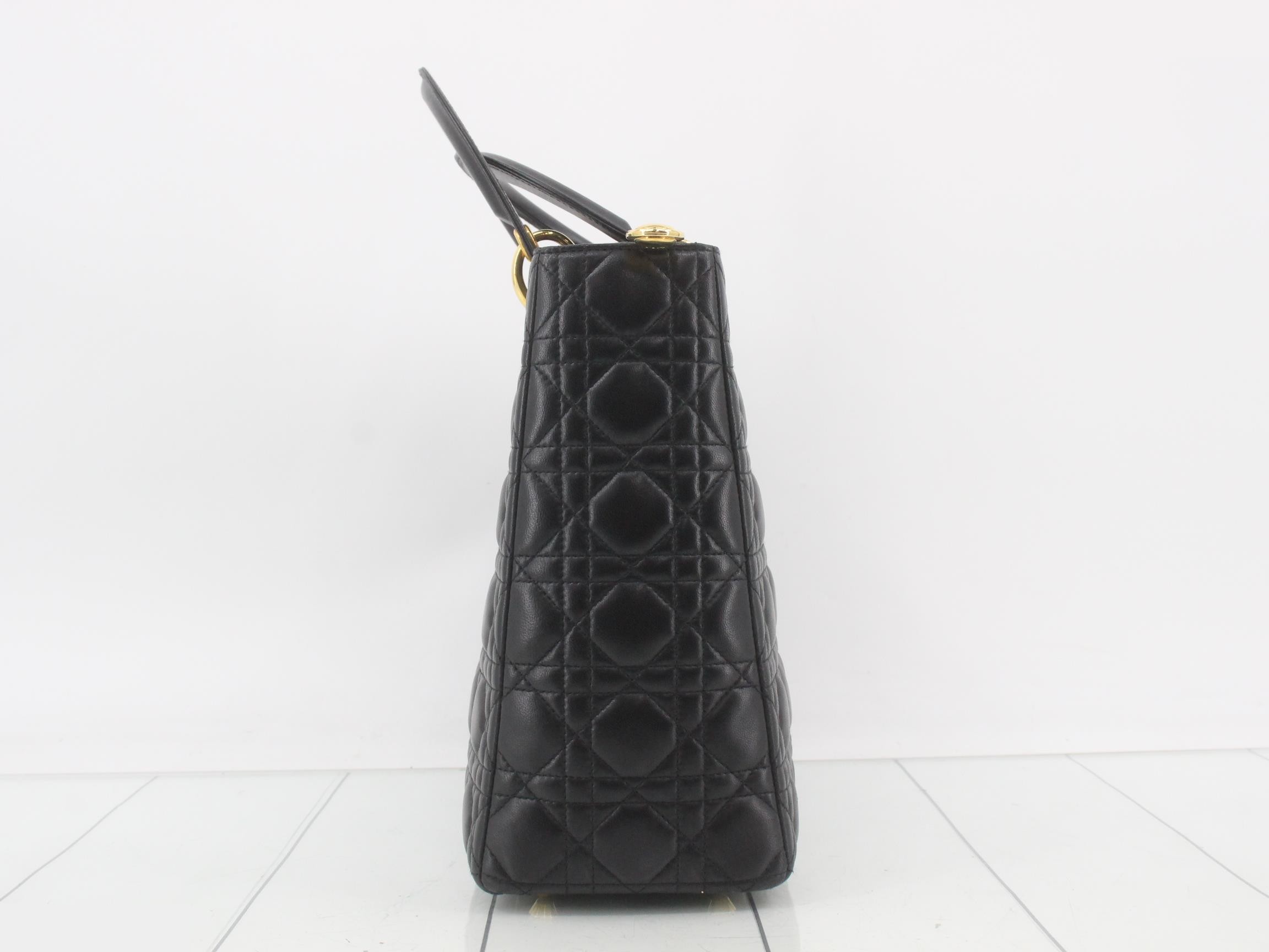 Lady Dior Cannage Lambskin Handbag, Black — view 4