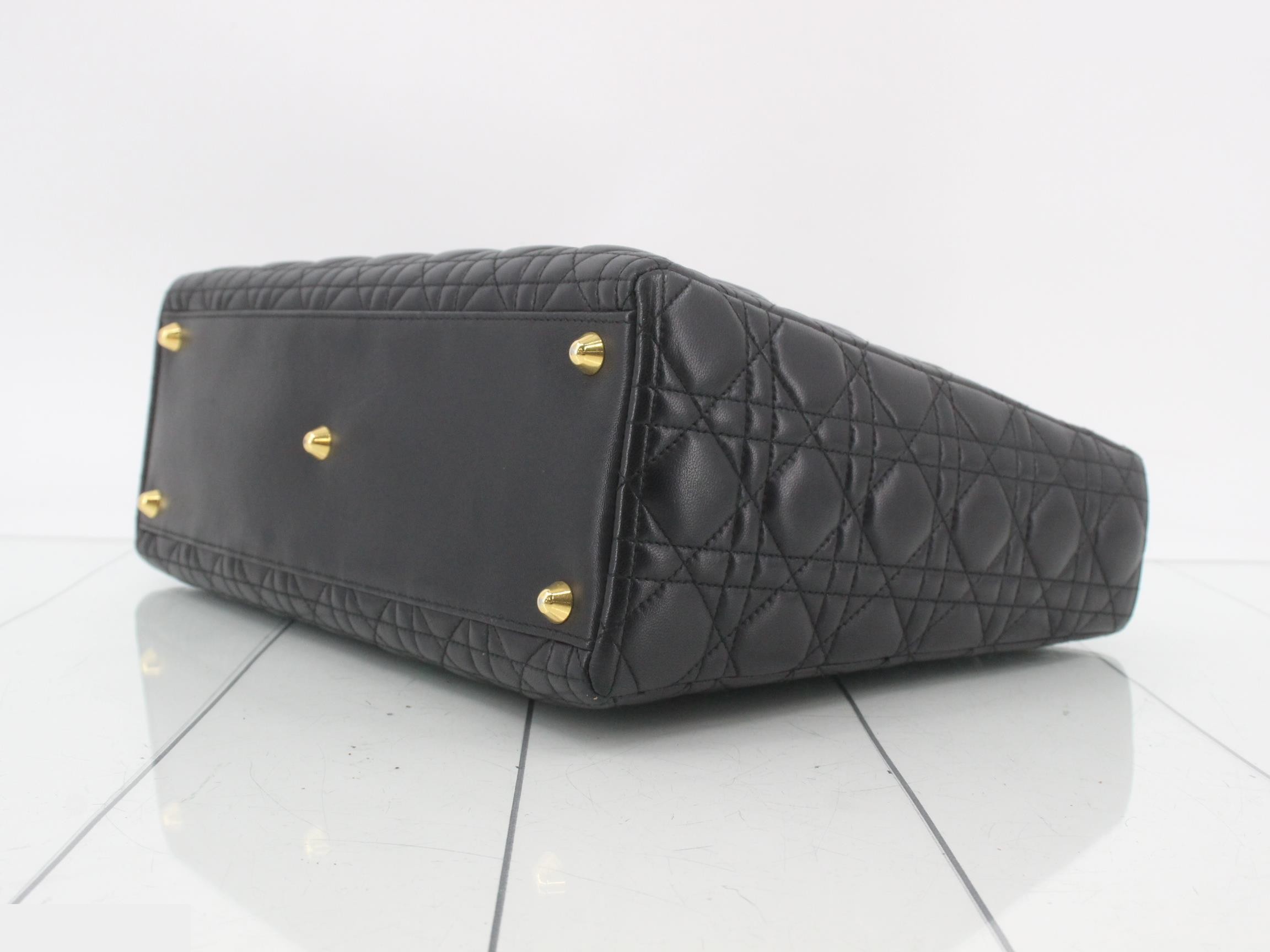 Lady Dior Cannage Lambskin Handbag, Black — view 6
