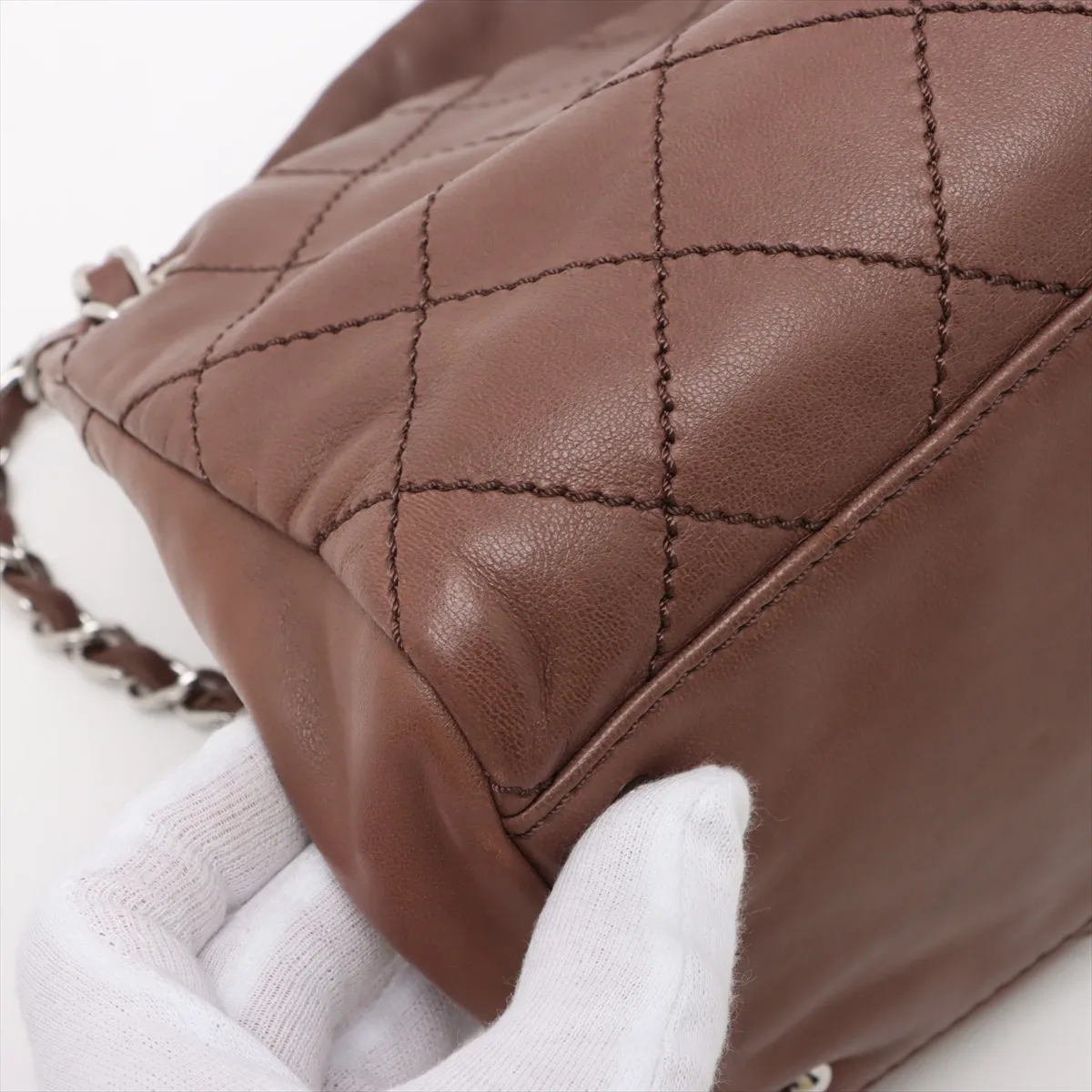 Wild Stitch Lambskin Chain Shoulder Bag Brown Silver Hardware 10256288 No. 10 — view 12