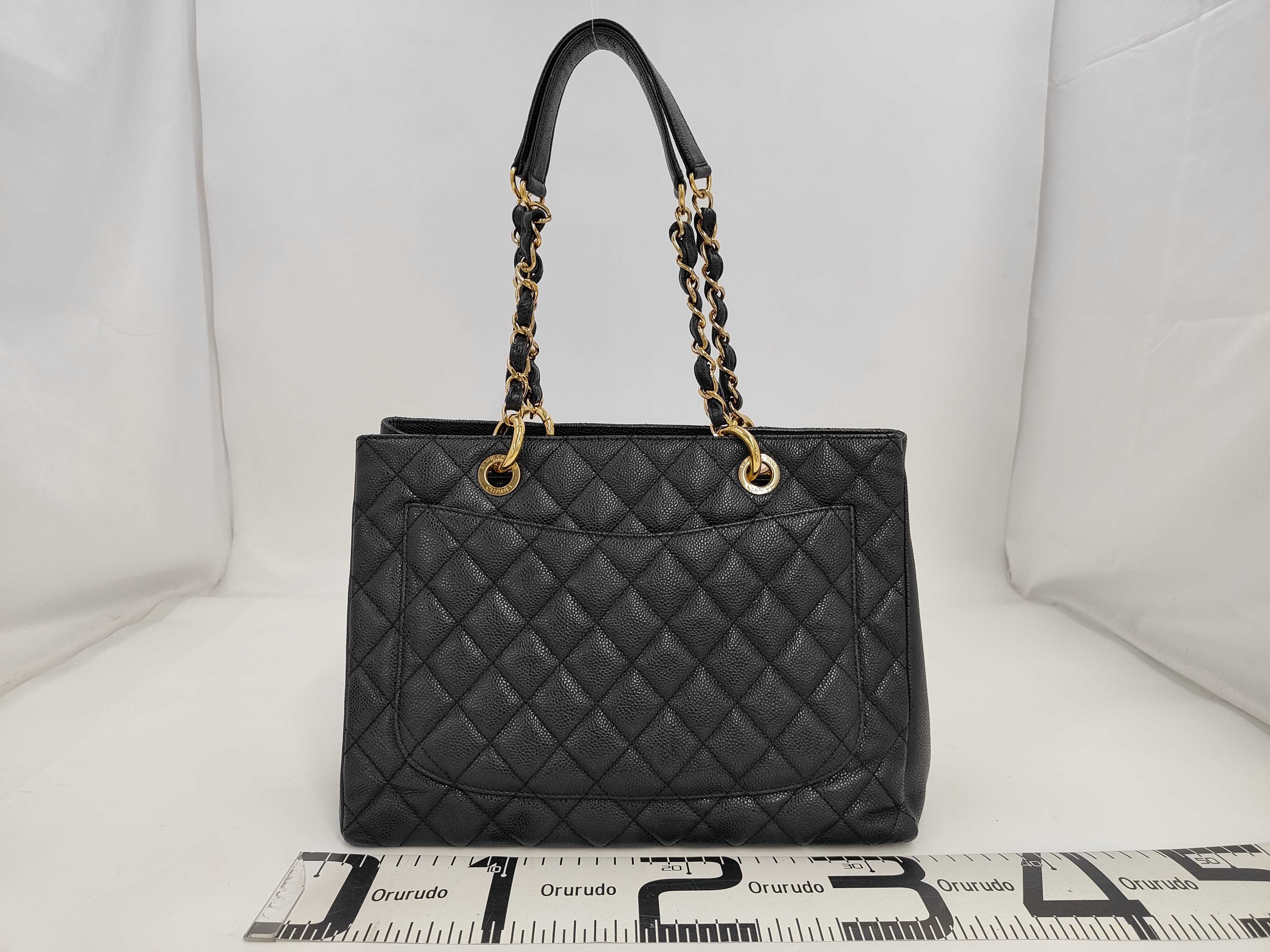 GST Caviar Leather Tote Bag with Chain, Serial Number 14 (with original seal), Black Leather Tote Bag — view 2