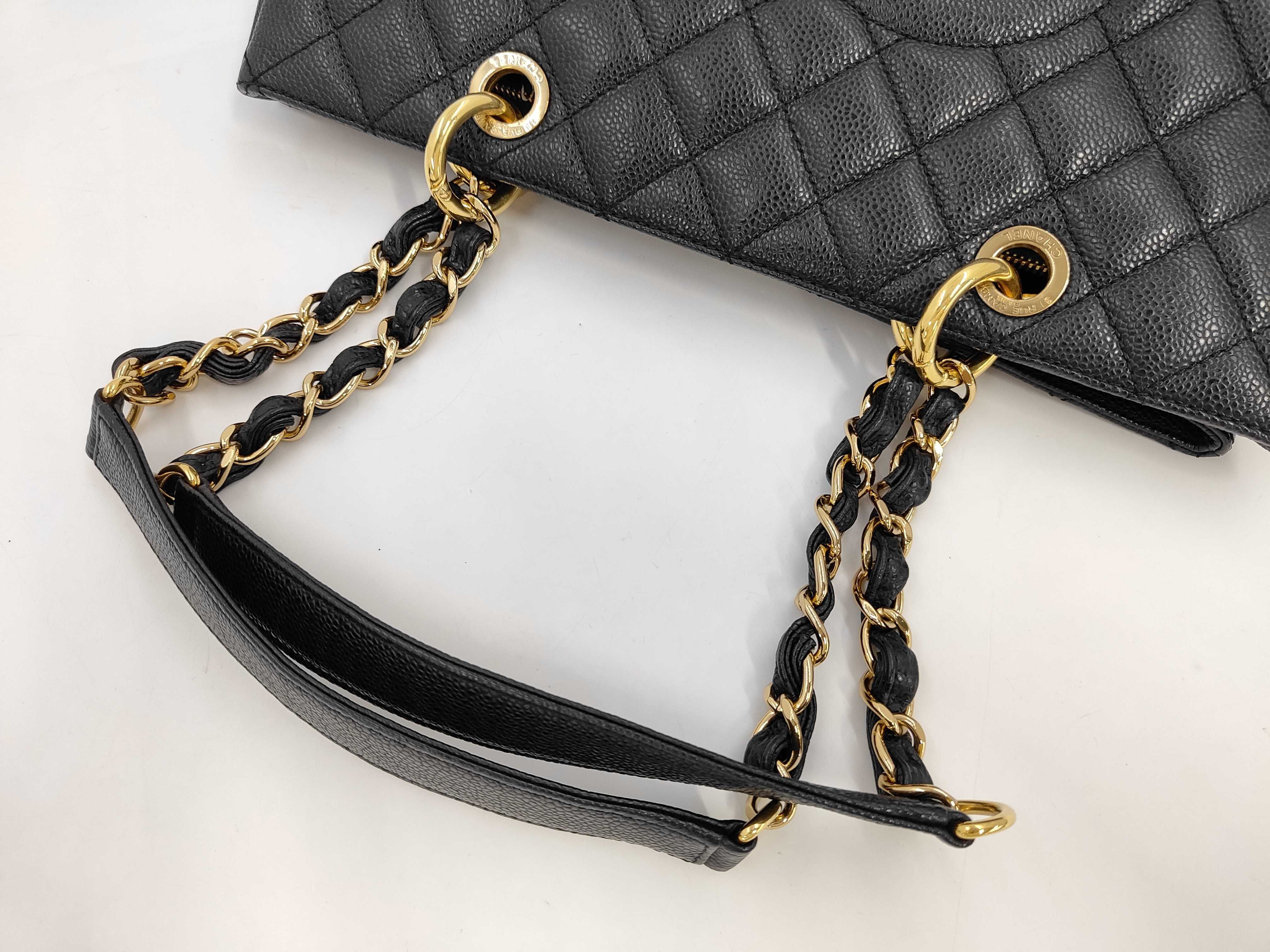 GST Caviar Leather Tote Bag with Chain, Serial Number 14 (with original seal), Black Leather Tote Bag — view 5