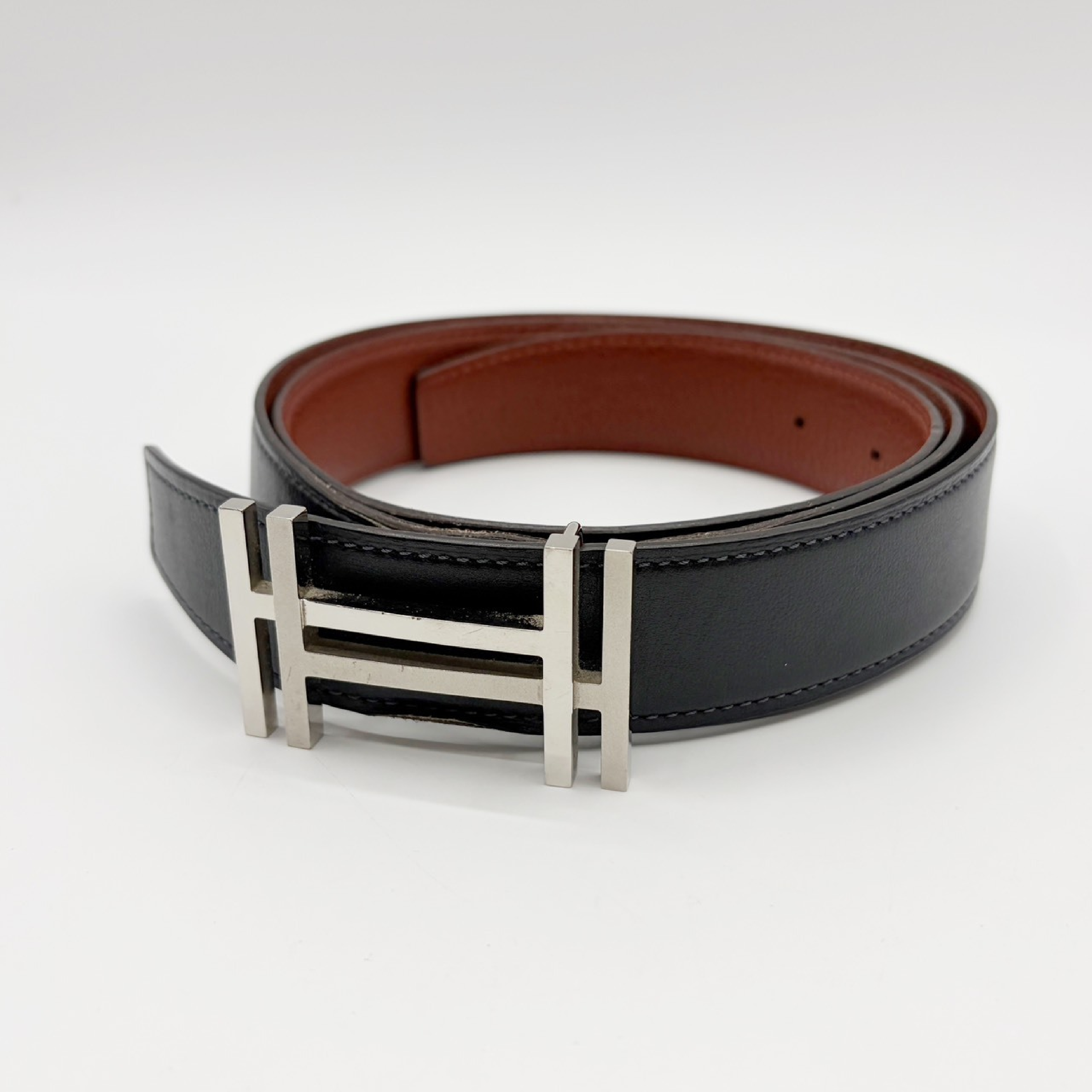 belt H. O Carré 90 Black Brown Stamped U Belt — view 2