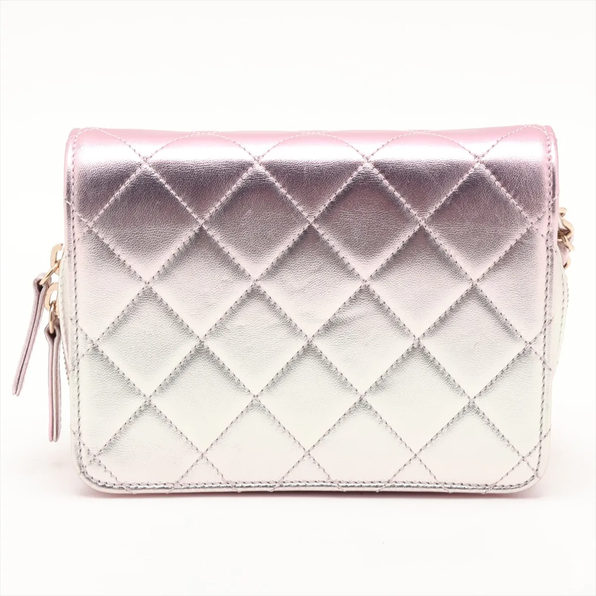 Mini Matelassé Lambskin Chain Shoulder Bag, Pink x Silver, Gold Hardware, HP0N2HXG, Random Serial Number — view 2