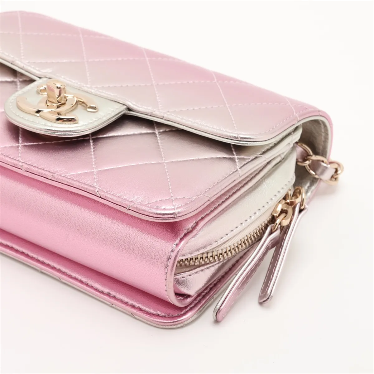 Mini Matelassé Lambskin Chain Shoulder Bag, Pink x Silver, Gold Hardware, HP0N2HXG, Random Serial Number — view 3