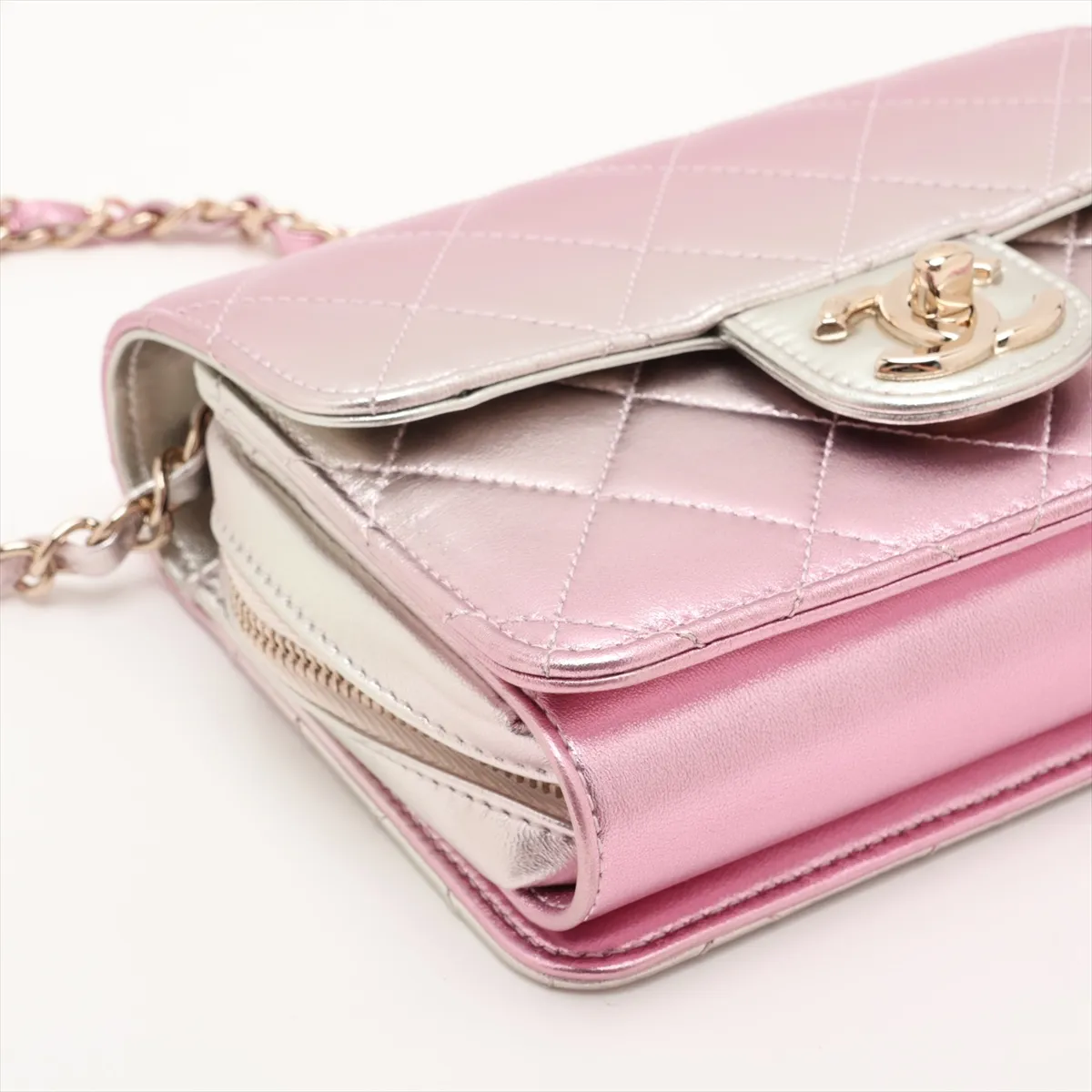 Mini Matelassé Lambskin Chain Shoulder Bag, Pink x Silver, Gold Hardware, HP0N2HXG, Random Serial Number — view 4
