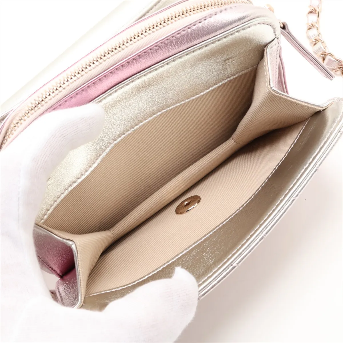 Mini Matelassé Lambskin Chain Shoulder Bag, Pink x Silver, Gold Hardware, HP0N2HXG, Random Serial Number — view 6