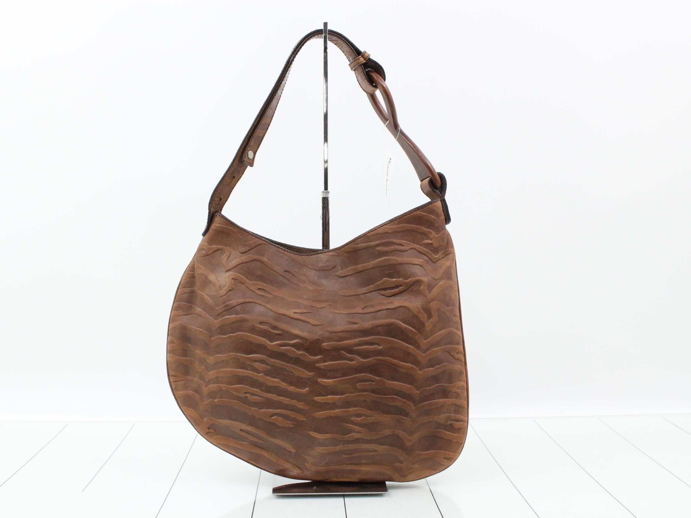 Wood handle leather shoulder bag — view 2