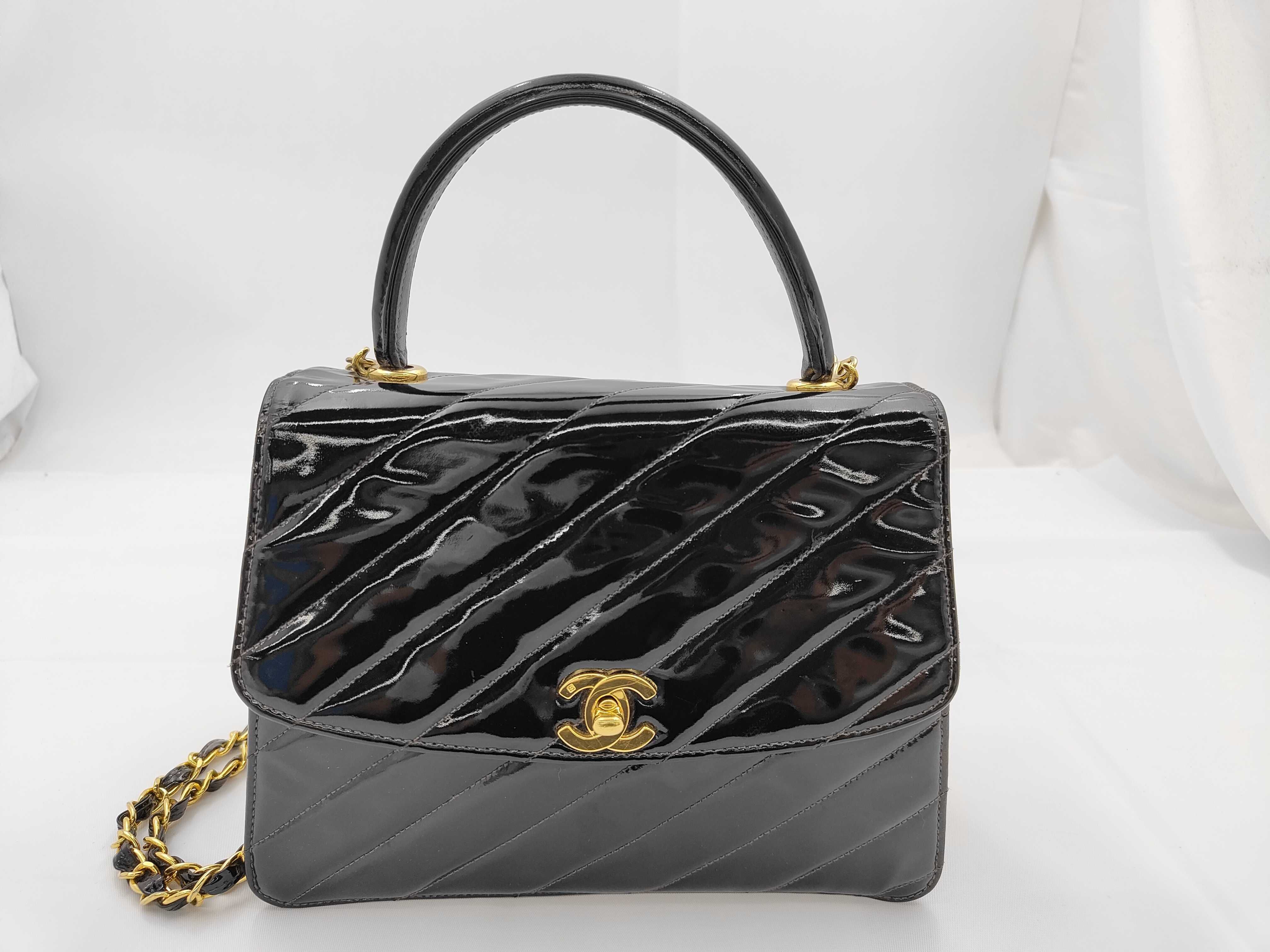 2-way bag, patent leather, black, gold hardware, 2408827, handbag