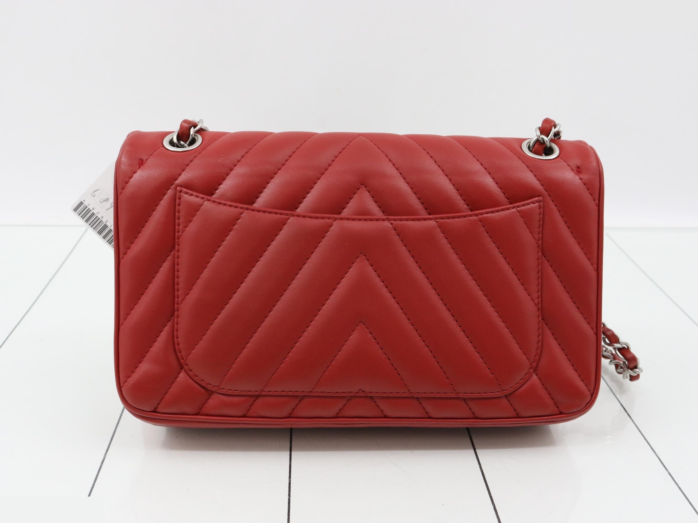 Lambskin V-stitch Lion Coco chain shoulder bag, red hardware, size 14. — view 2