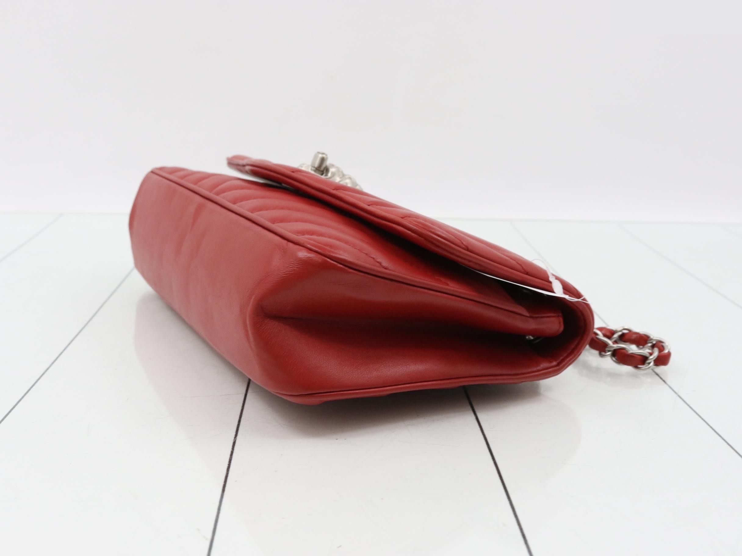 Lambskin V-stitch Lion Coco chain shoulder bag, red hardware, size 14. — view 6
