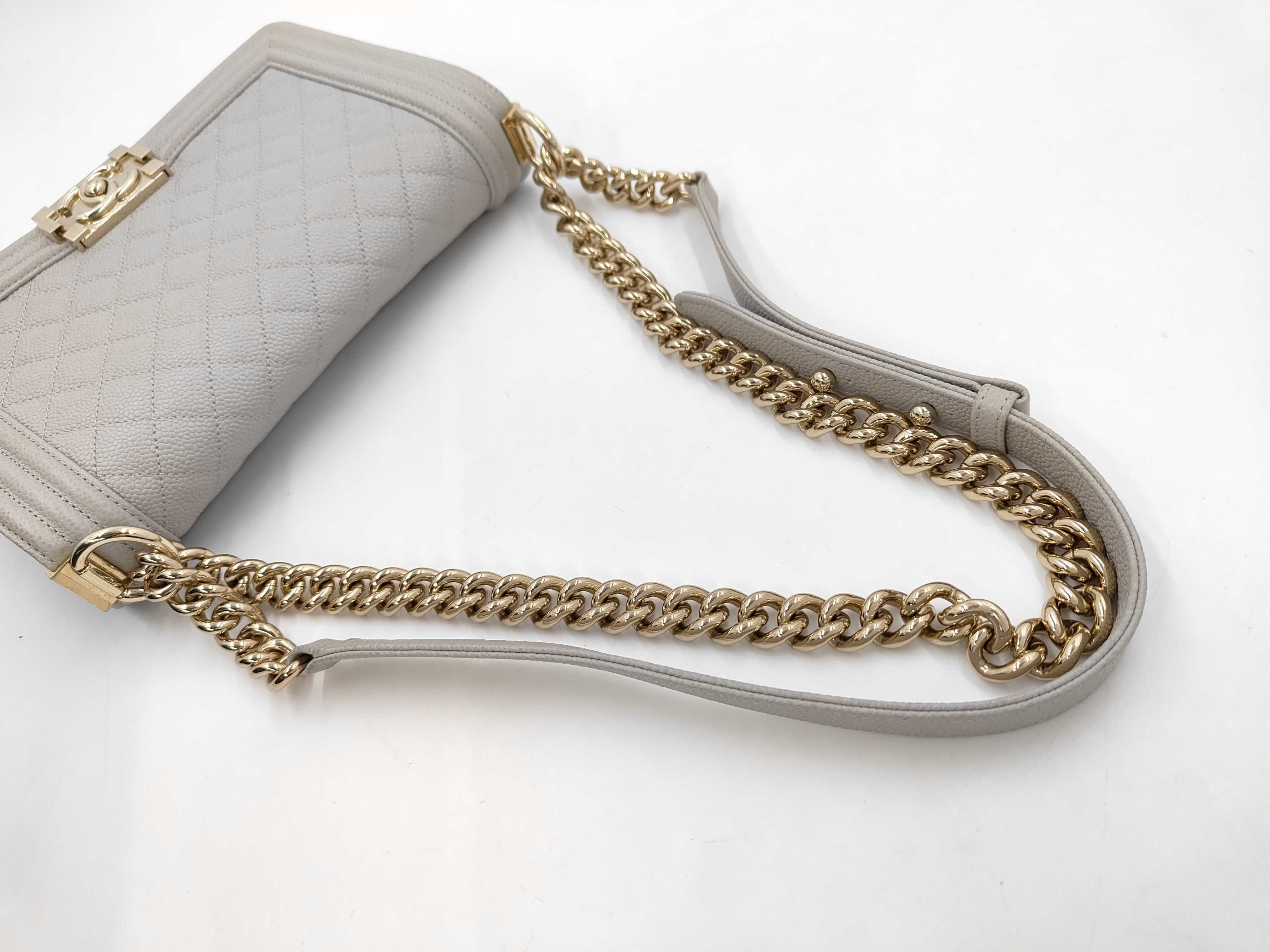 Boy Chanel Caviar Skin Chain Shoulder Bag, Gray, Serial Number 29 (Shoulder Bag) — view 4