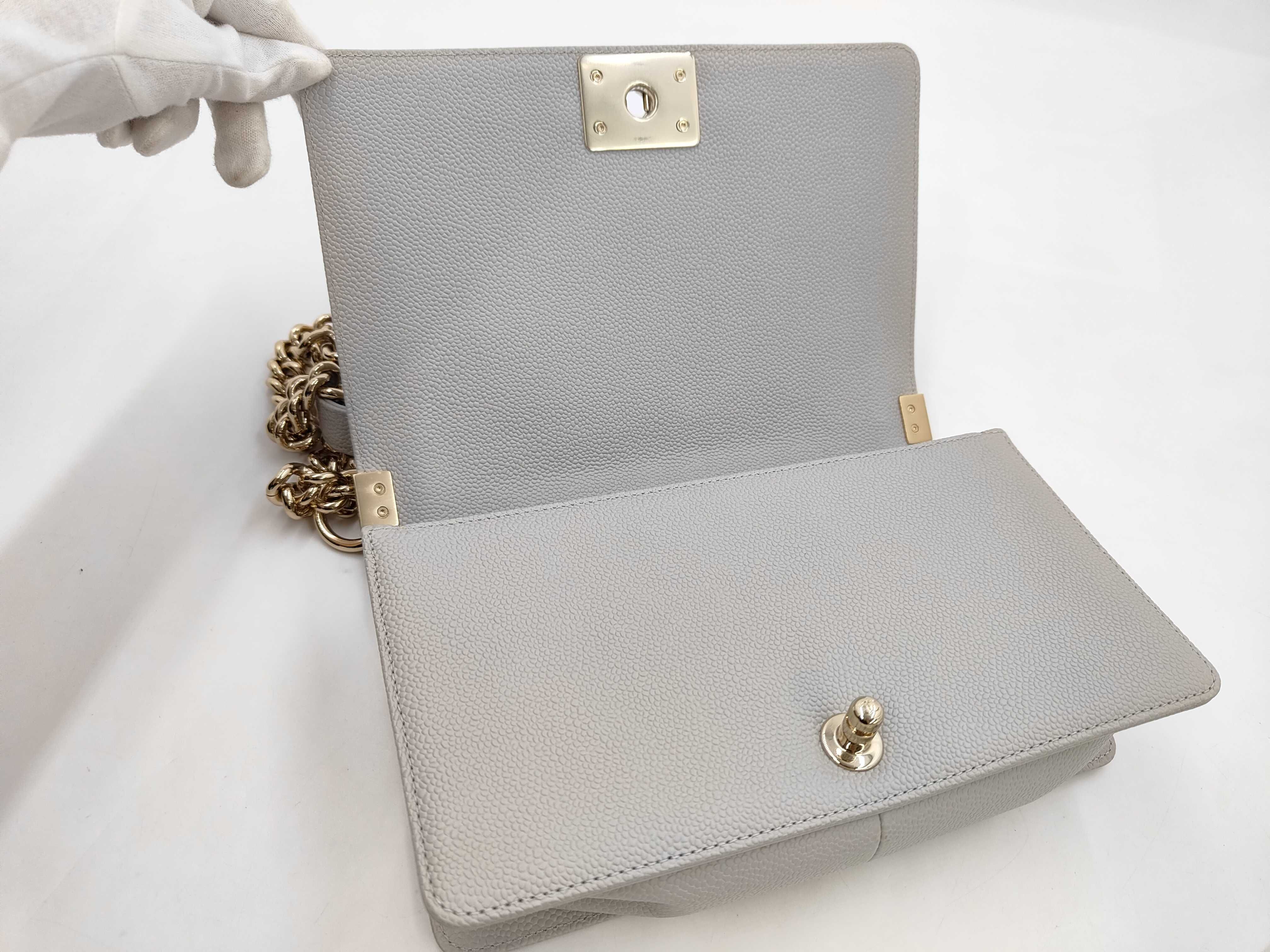 Boy Chanel Caviar Skin Chain Shoulder Bag, Gray, Serial Number 29 (Shoulder Bag) — view 9