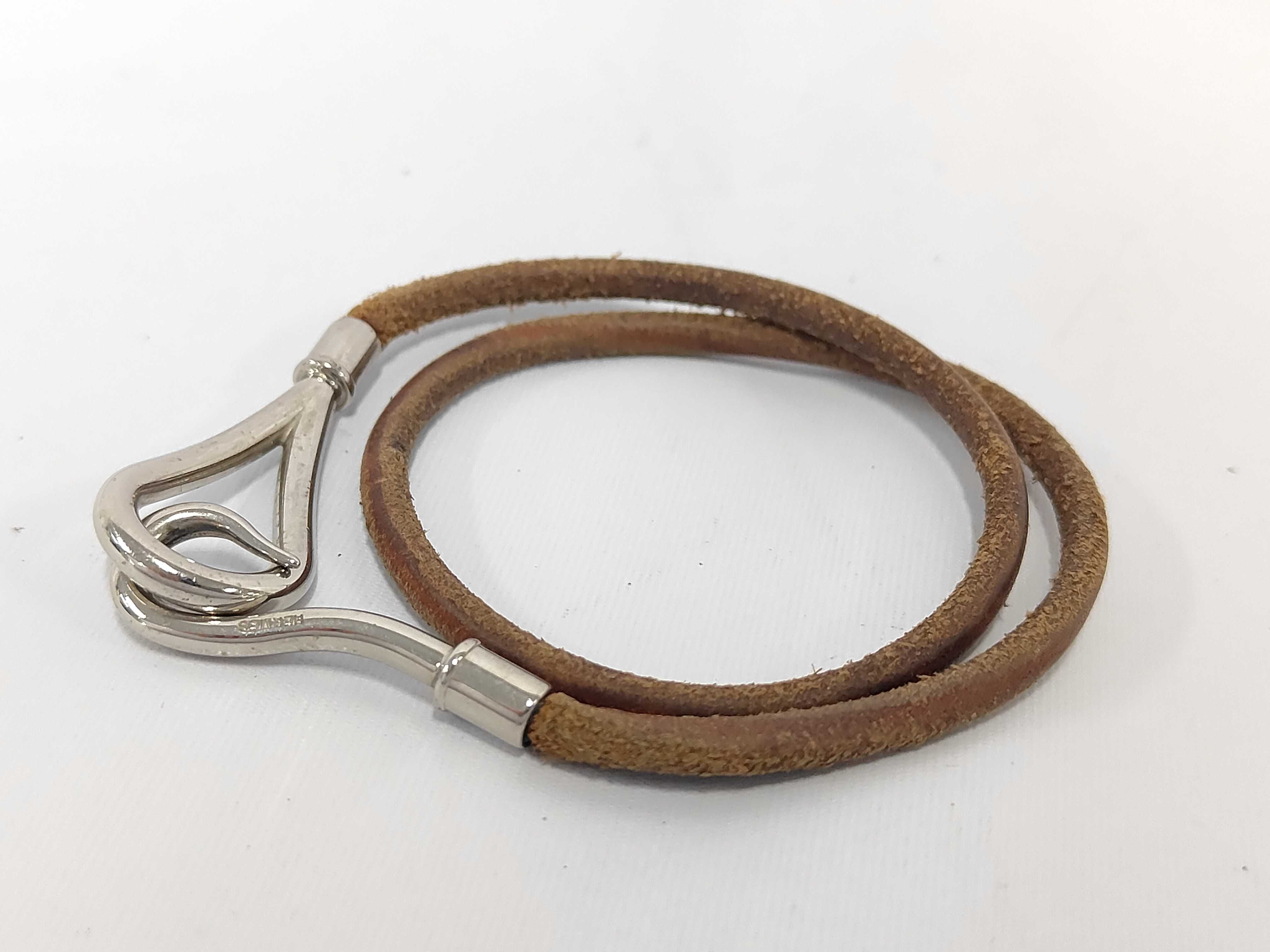 Jumbo Leather Brown Silver Bracelet Choker Bracelet/Bangle — view 2