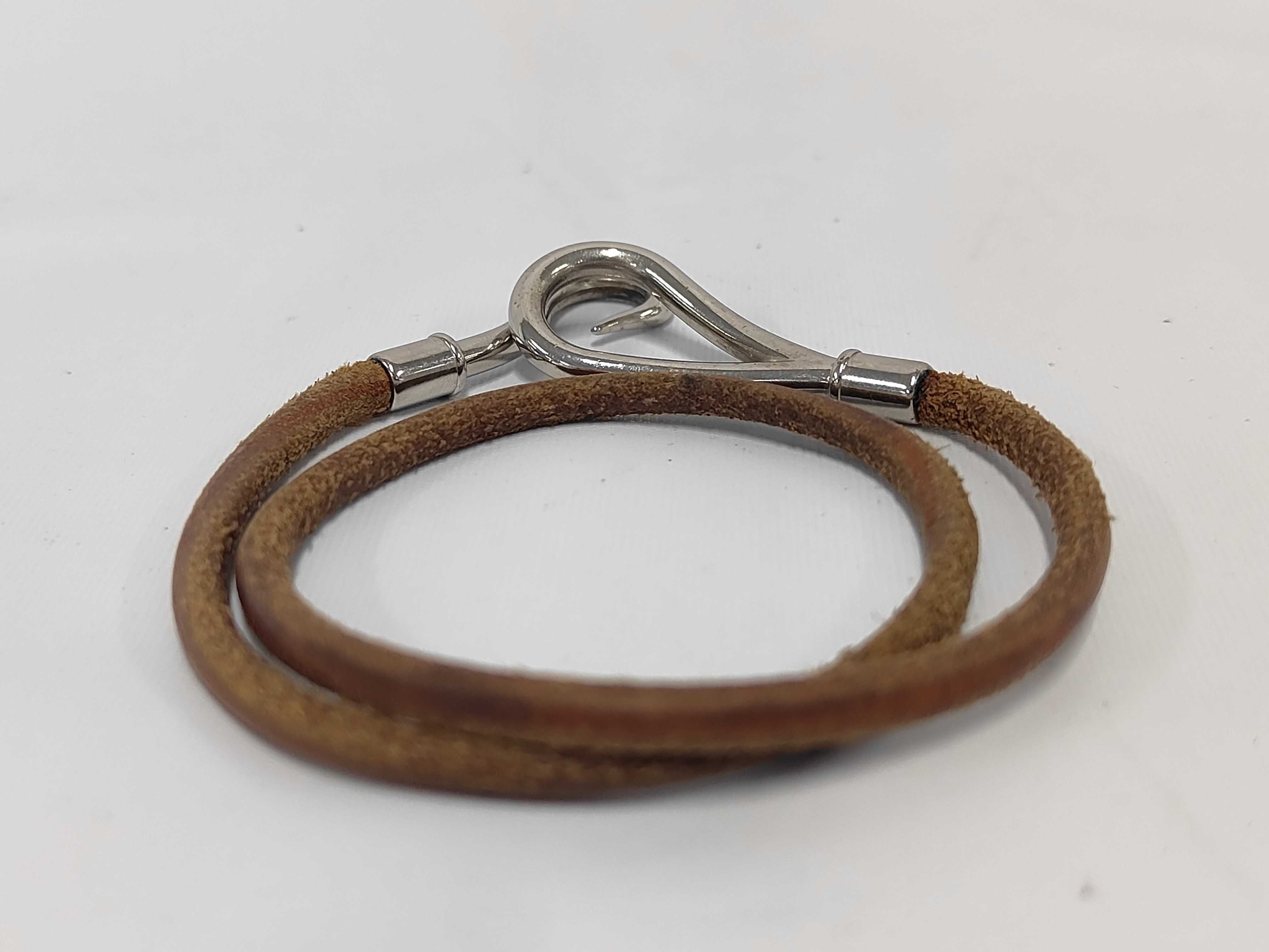 Jumbo Leather Brown Silver Bracelet Choker Bracelet/Bangle — view 3