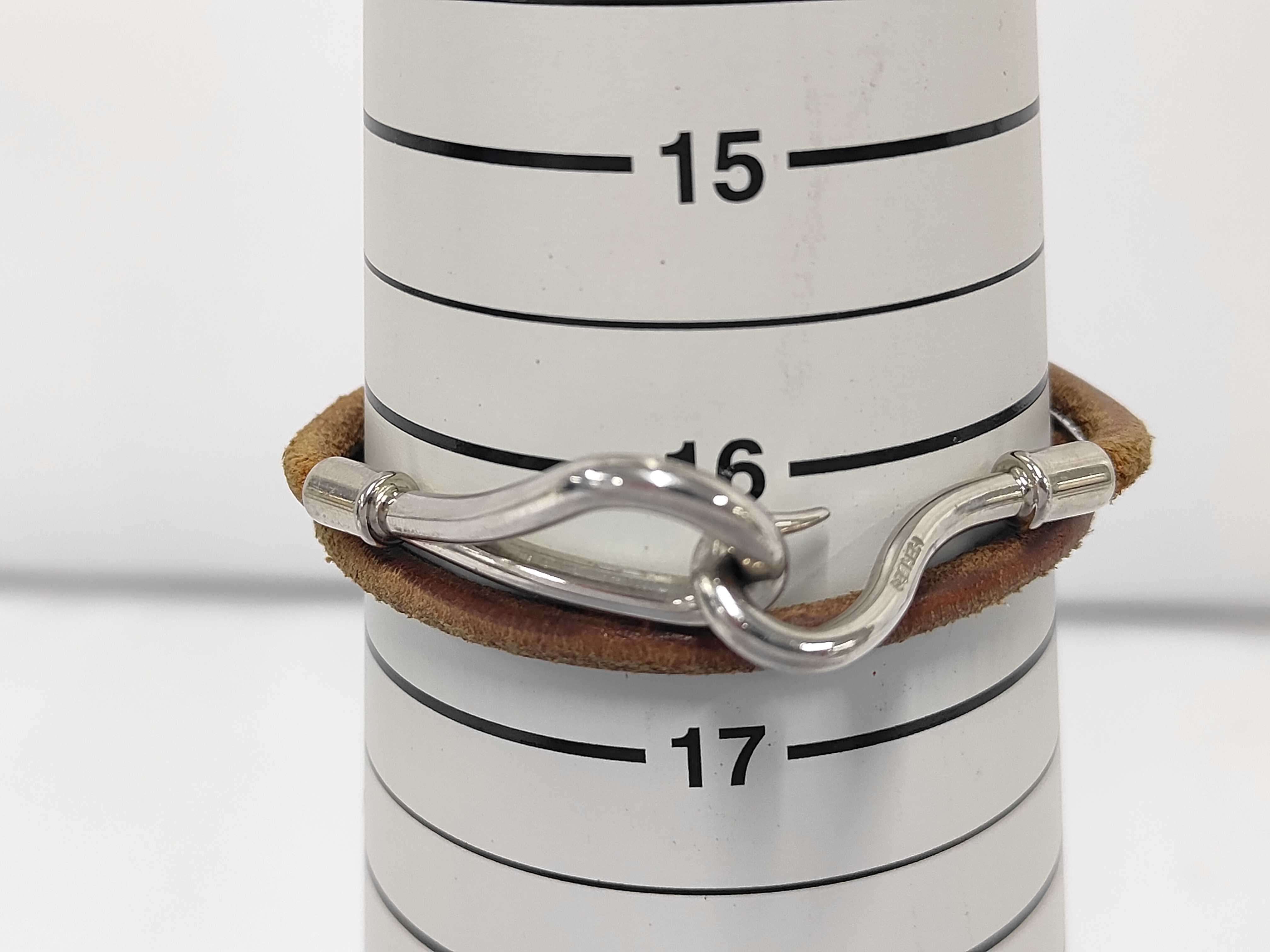 Jumbo Leather Brown Silver Bracelet Choker Bracelet/Bangle — view 6