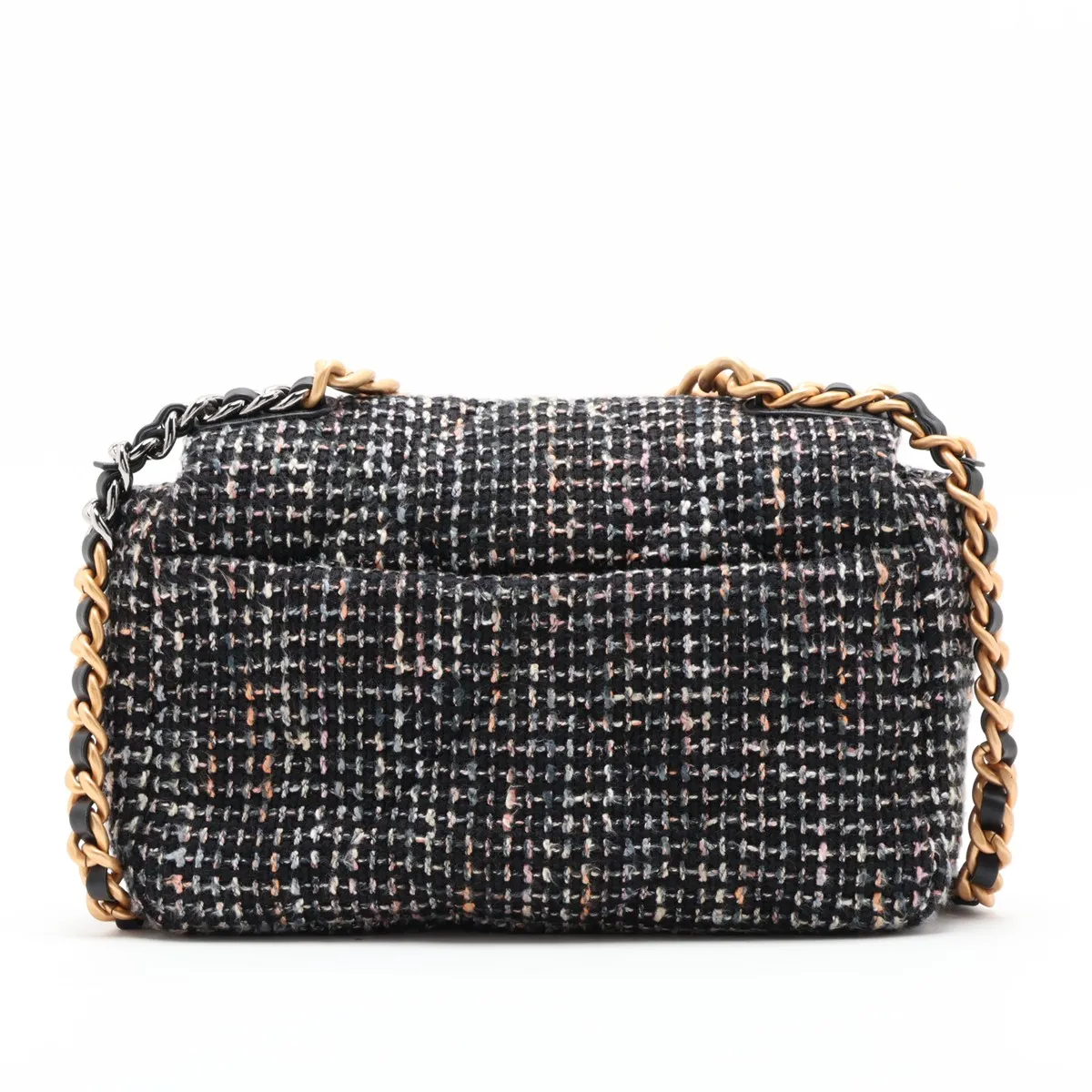 19 Tweed x Leather Chain Shoulder Bag Navy Gold Hardware GXLT558C Random Plate AS1160 — view 2