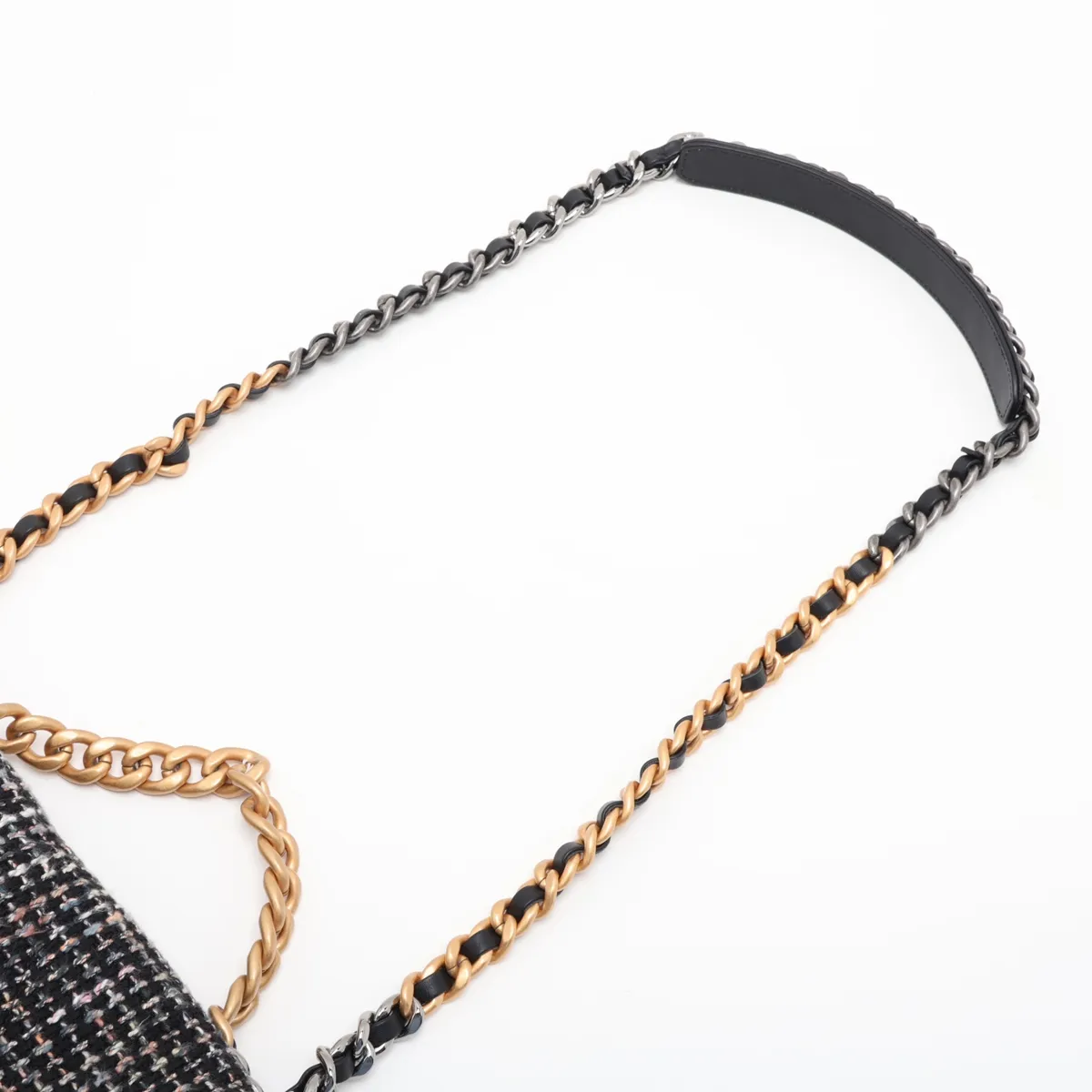 19 Tweed x Leather Chain Shoulder Bag Navy Gold Hardware GXLT558C Random Plate AS1160 — view 5