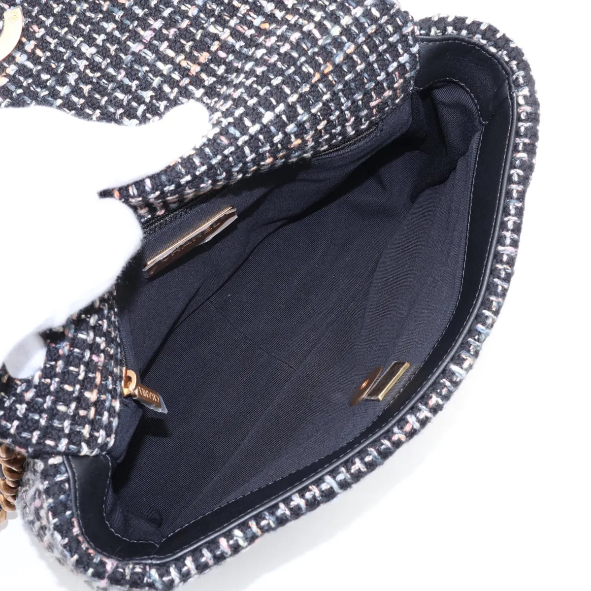 19 Tweed x Leather Chain Shoulder Bag Navy Gold Hardware GXLT558C Random Plate AS1160 — view 6