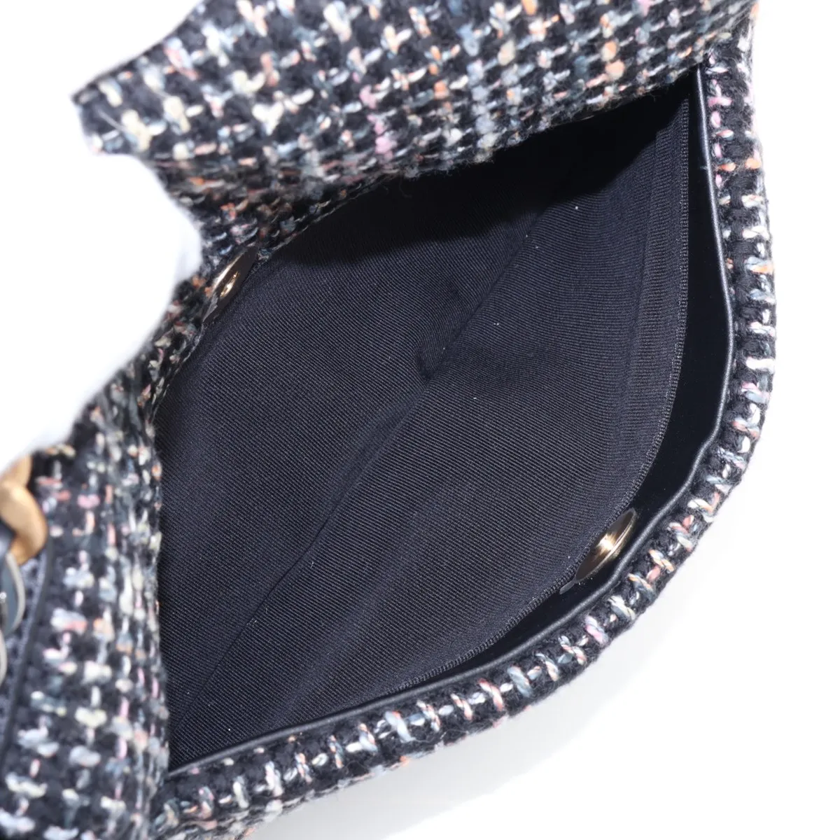 19 Tweed x Leather Chain Shoulder Bag Navy Gold Hardware GXLT558C Random Plate AS1160 — view 8