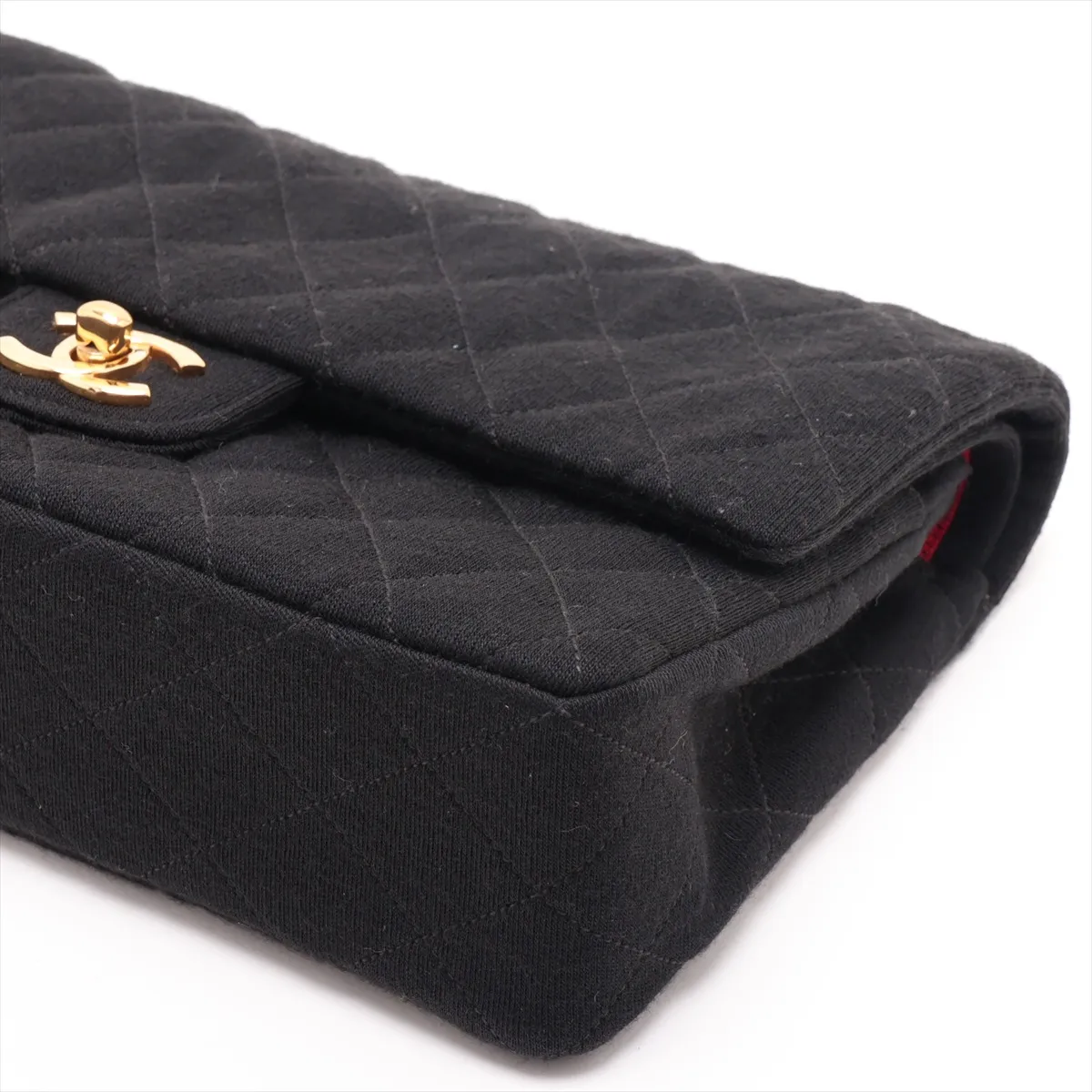Matelassé 25 Cotton Double Flap Double Chain Bag, Black with Gold Hardware, A01112 — view 3