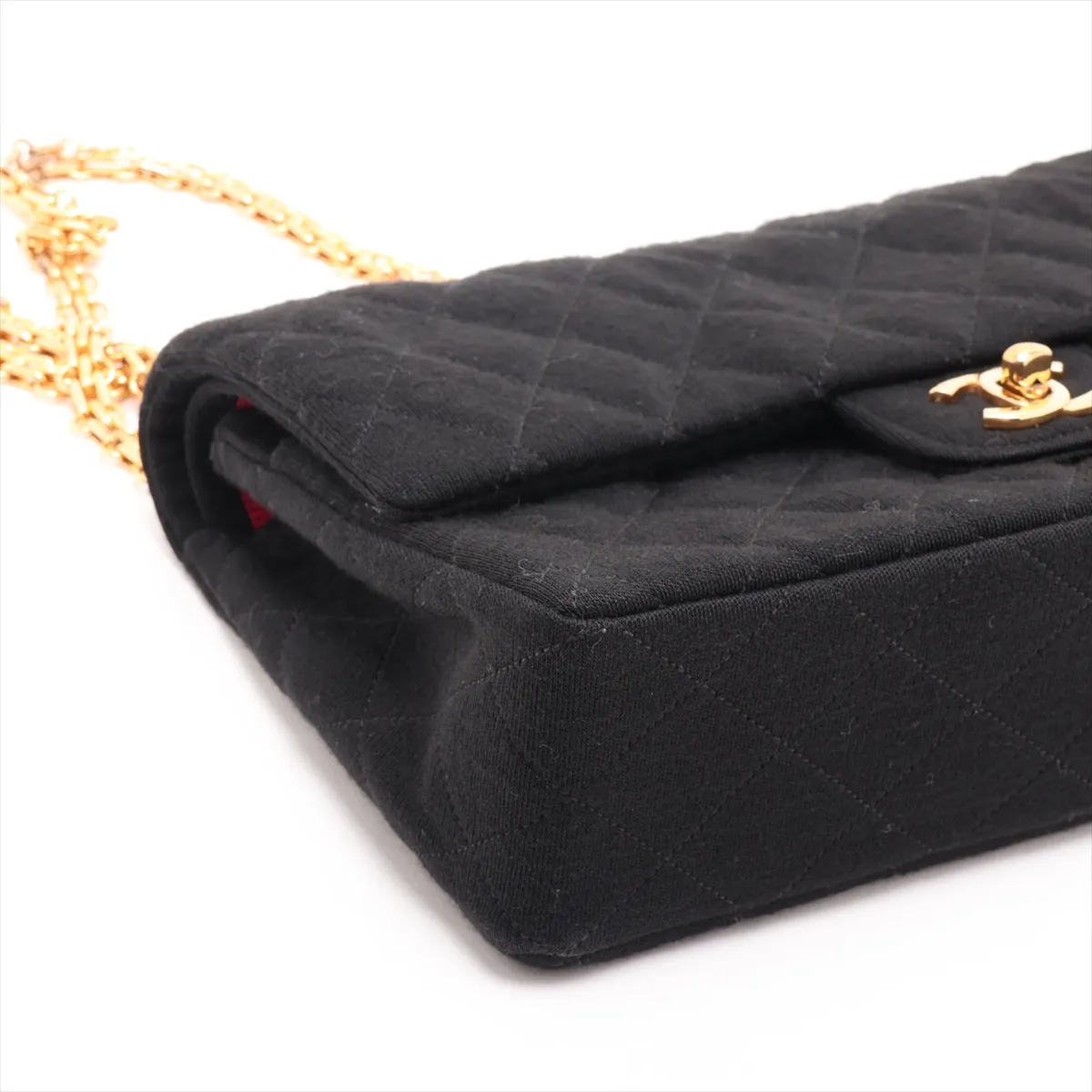 Matelassé 25 Cotton Double Flap Double Chain Bag, Black with Gold Hardware, A01112 — view 4