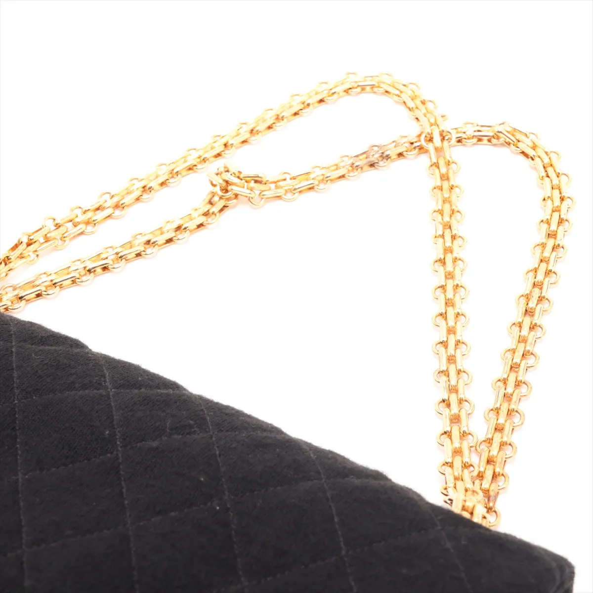 Matelassé 25 Cotton Double Flap Double Chain Bag, Black with Gold Hardware, A01112 — view 5