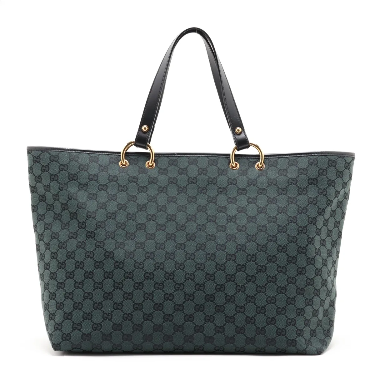 GG Canvas x Leather Tote Bag Green 285768 Outlet — view 2