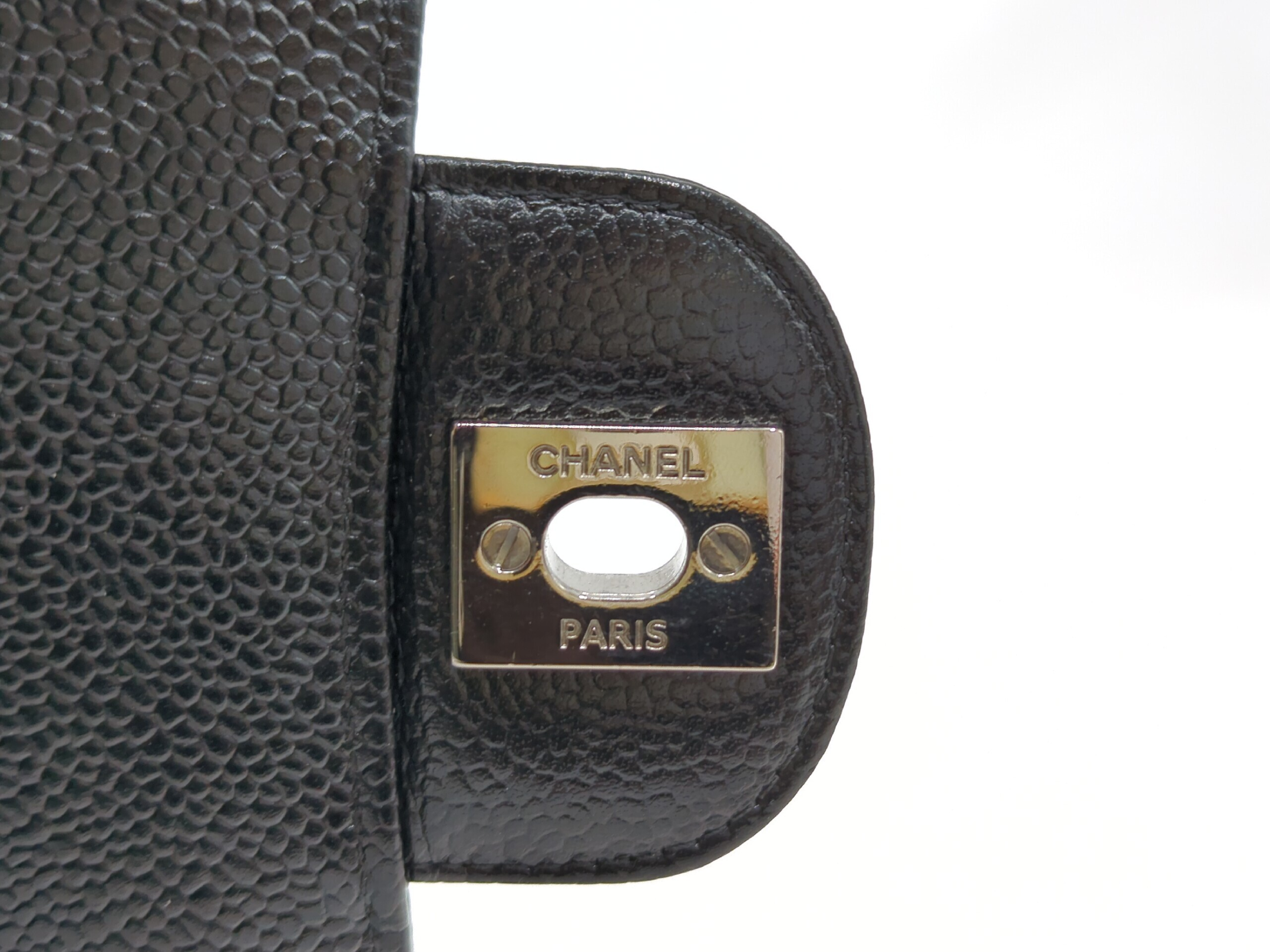 Caviar Skin Double Flap Shoulder Bag, Size 23, Black, Silver Hardware, Serial Number 23 — view 13