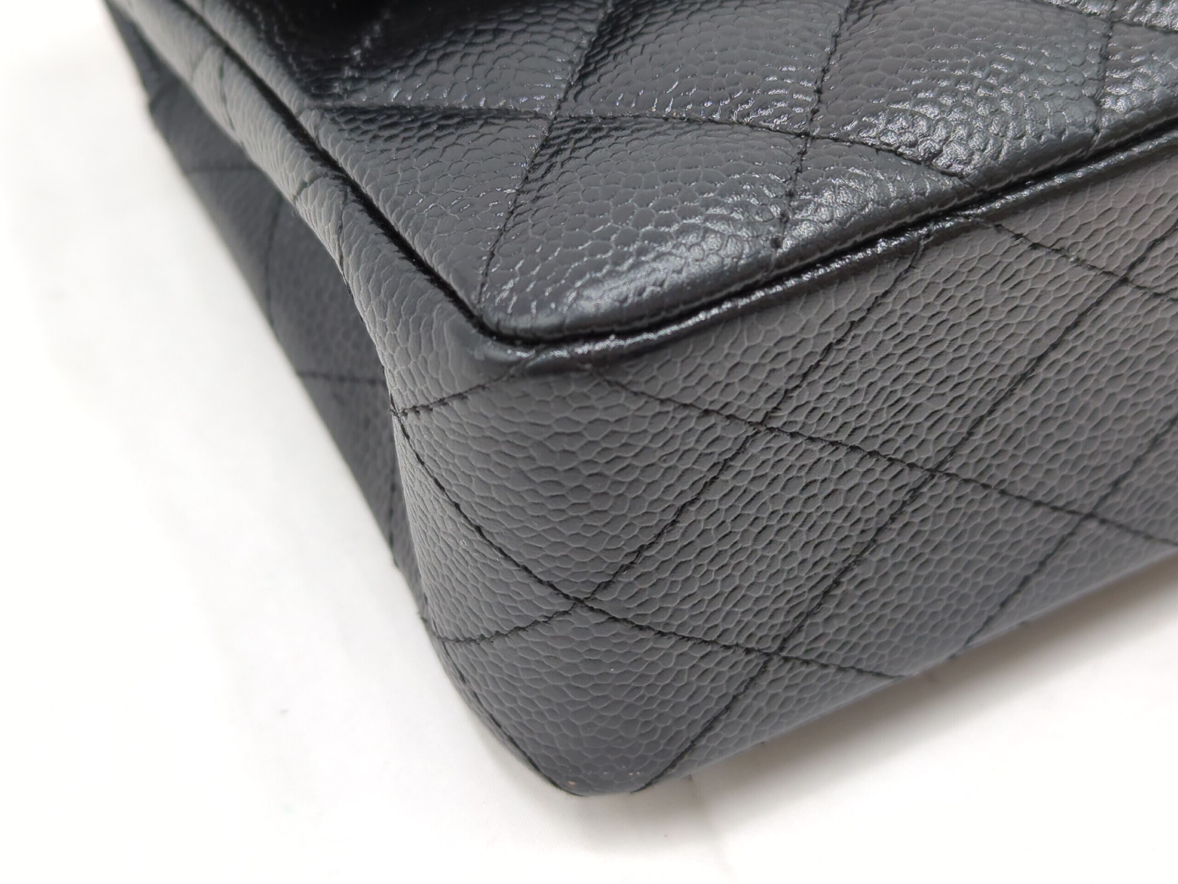 Caviar Skin Double Flap Shoulder Bag, Size 23, Black, Silver Hardware, Serial Number 23 — view 3