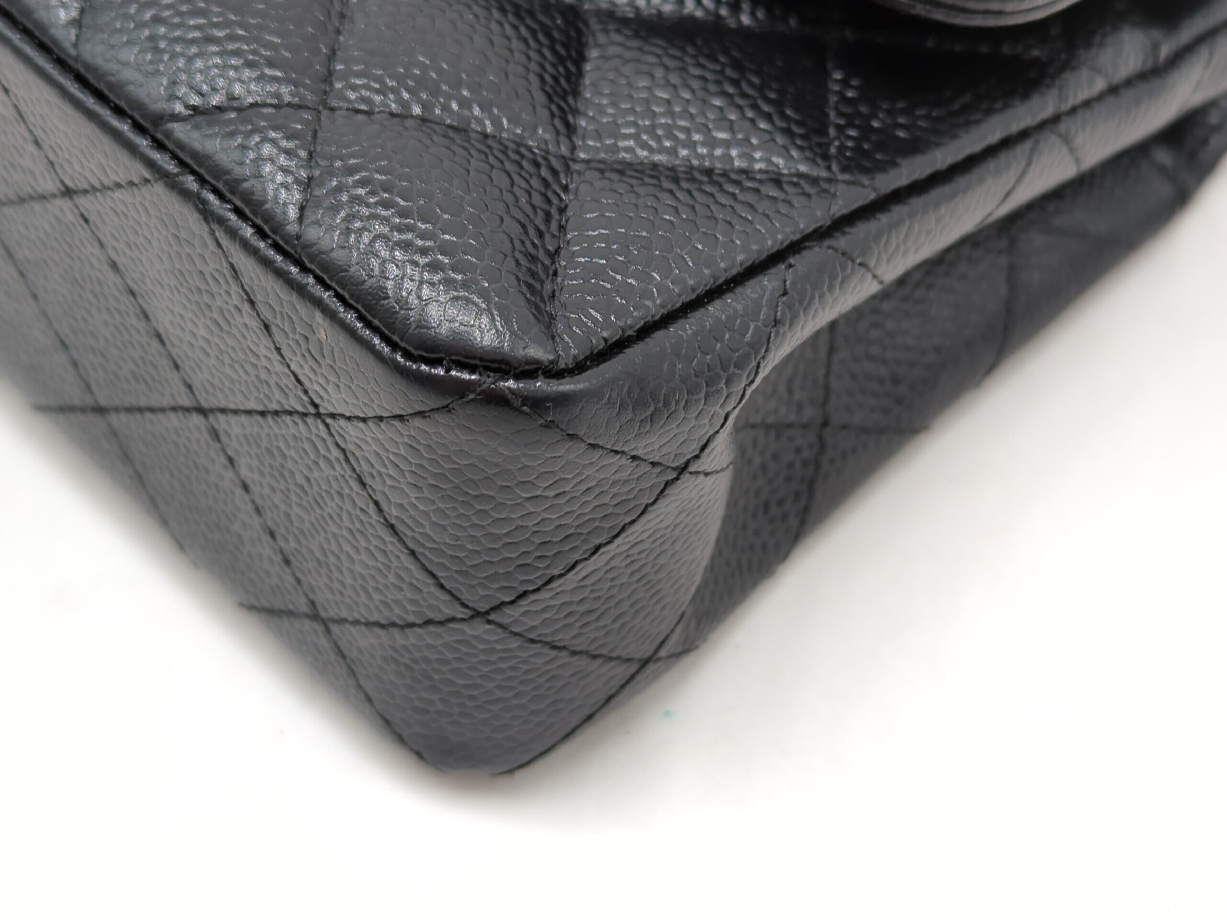 Caviar Skin Double Flap Shoulder Bag, Size 23, Black, Silver Hardware, Serial Number 23 — view 4