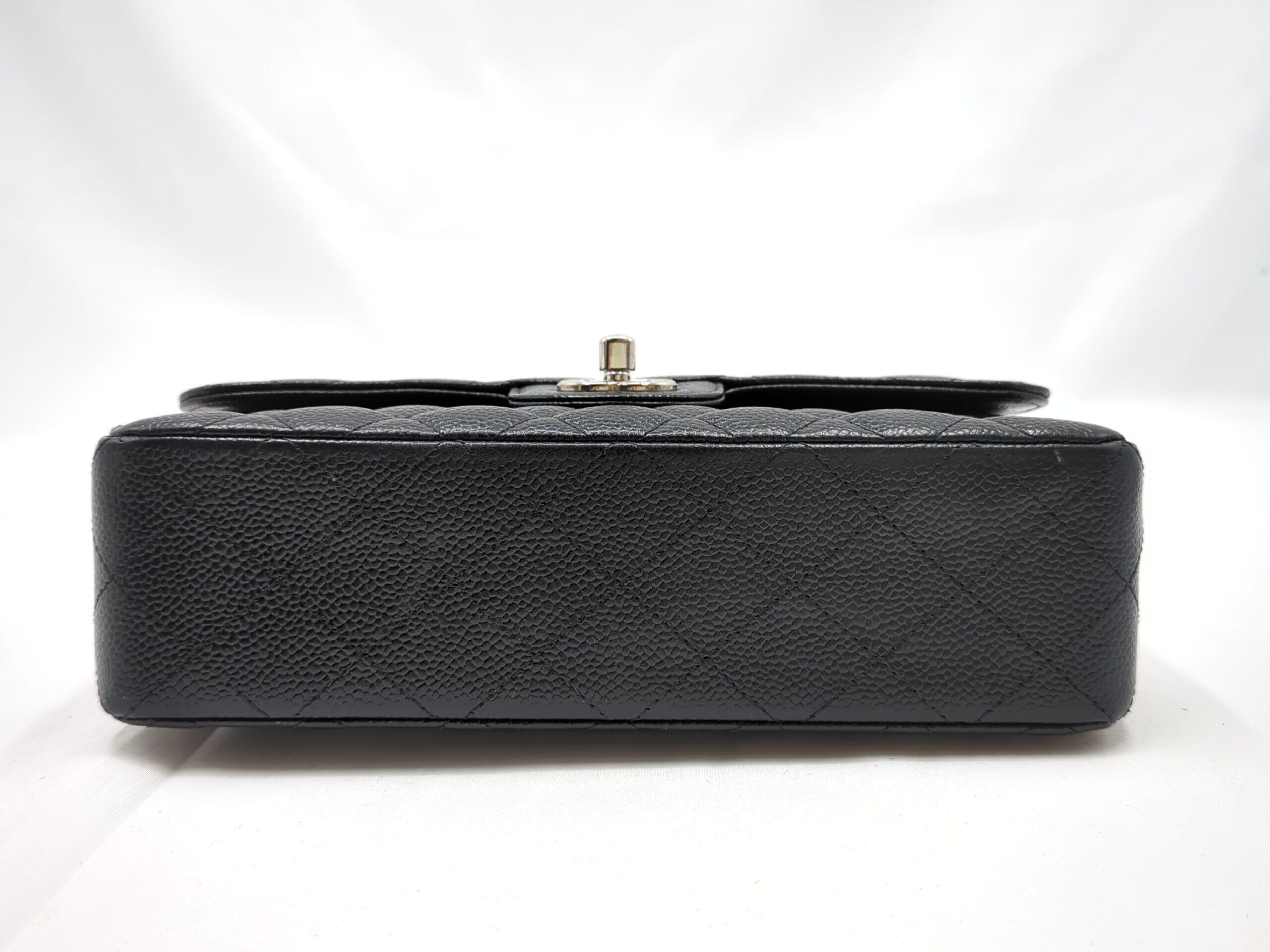 Caviar Skin Double Flap Shoulder Bag, Size 23, Black, Silver Hardware, Serial Number 23 — view 5