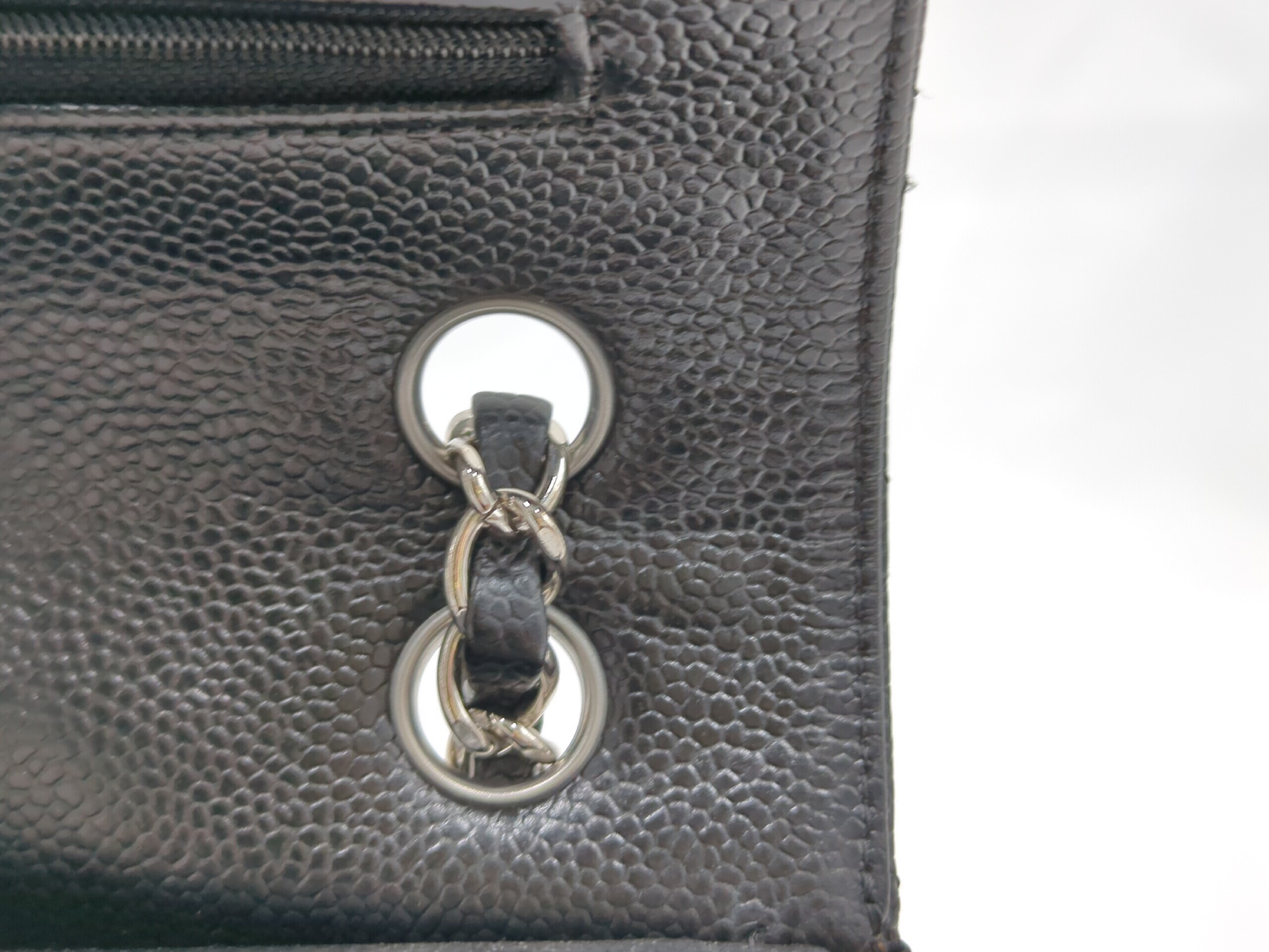 Caviar Skin Double Flap Shoulder Bag, Size 23, Black, Silver Hardware, Serial Number 23 — view 8