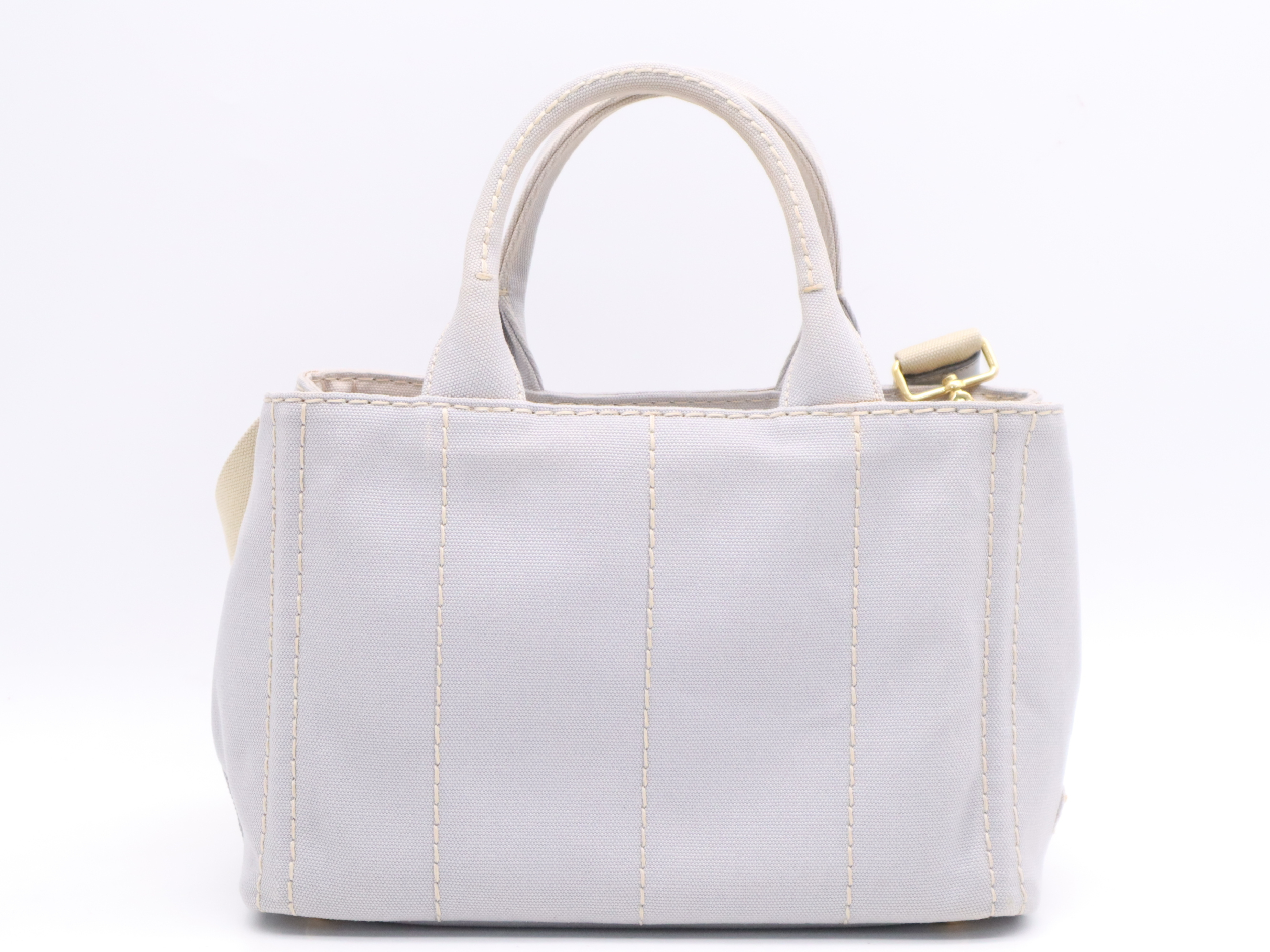 Canvas Canapa Tote Bag, Gray, Gold Hardware, with Shoulder Strap and Card Holder. — view 2