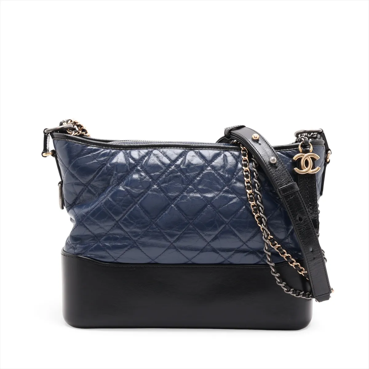 Gabrielle de Chanel Vintage Calfskin Chain Shoulder Bag, Navy x Black, Gold x Silver Hardware, Serial Number 24