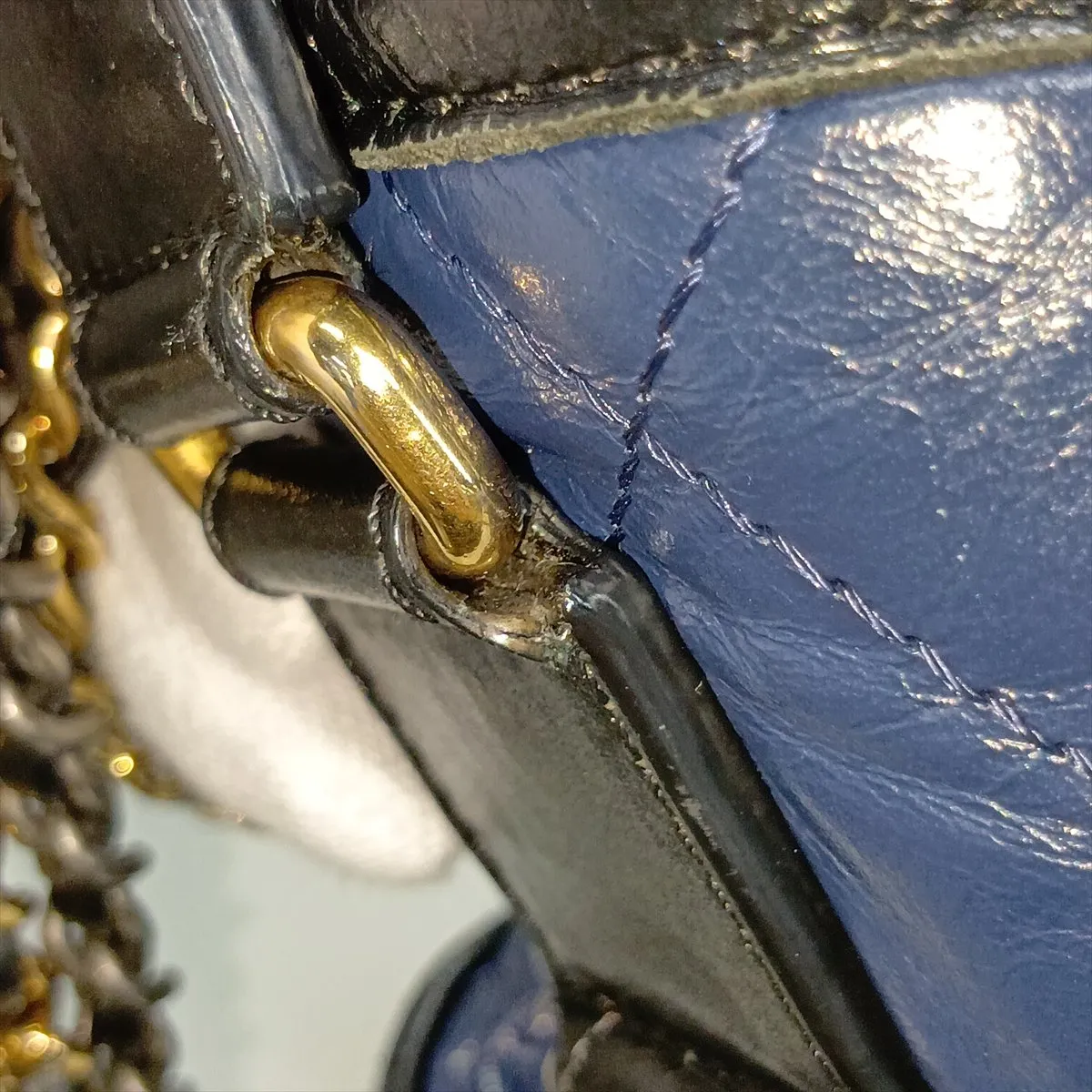 Gabrielle de Chanel Vintage Calfskin Chain Shoulder Bag, Navy x Black, Gold x Silver Hardware, Serial Number 24 — view 12