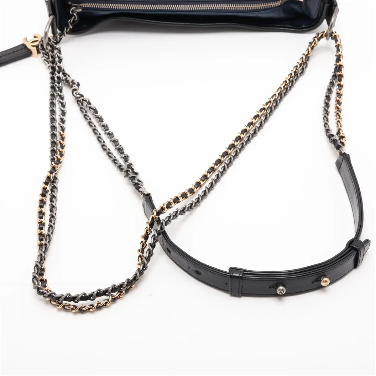 Gabrielle de Chanel Vintage Calfskin Chain Shoulder Bag, Navy x Black, Gold x Silver Hardware, Serial Number 24 — view 5