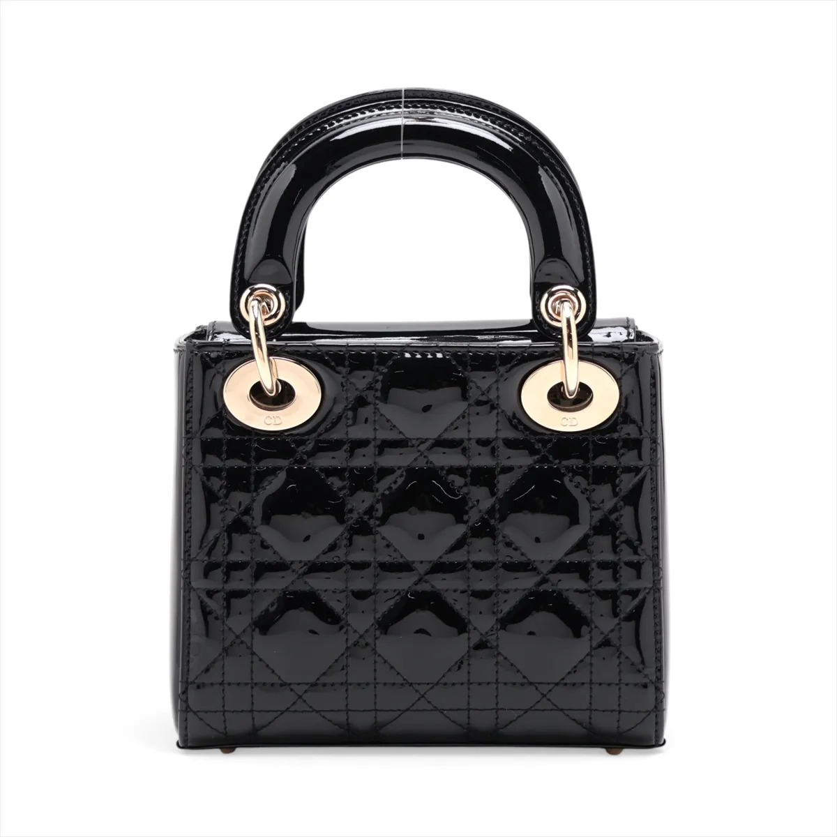 Cannage Lady Dior Mini Patent Leather 2-Way Handbag, Black — view 2
