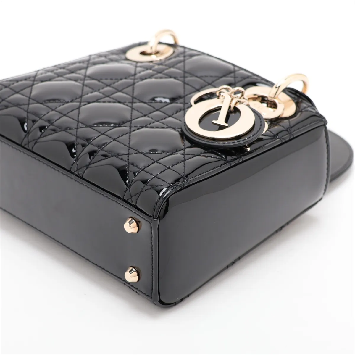 Cannage Lady Dior Mini Patent Leather 2-Way Handbag, Black — view 3
