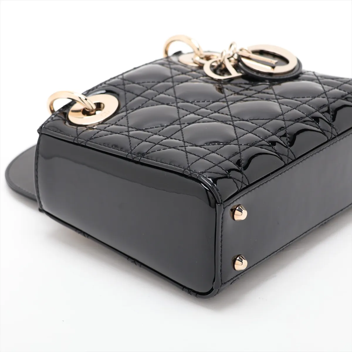 Cannage Lady Dior Mini Patent Leather 2-Way Handbag, Black — view 4