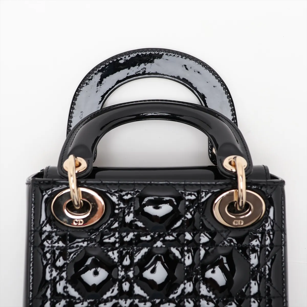 Cannage Lady Dior Mini Patent Leather 2-Way Handbag, Black — view 6