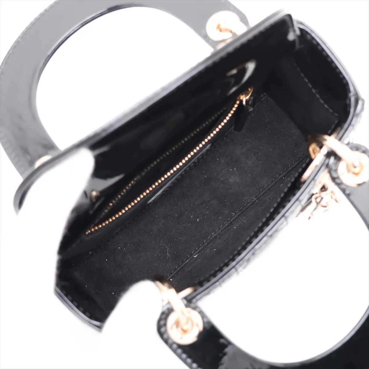 Cannage Lady Dior Mini Patent Leather 2-Way Handbag, Black — view 8