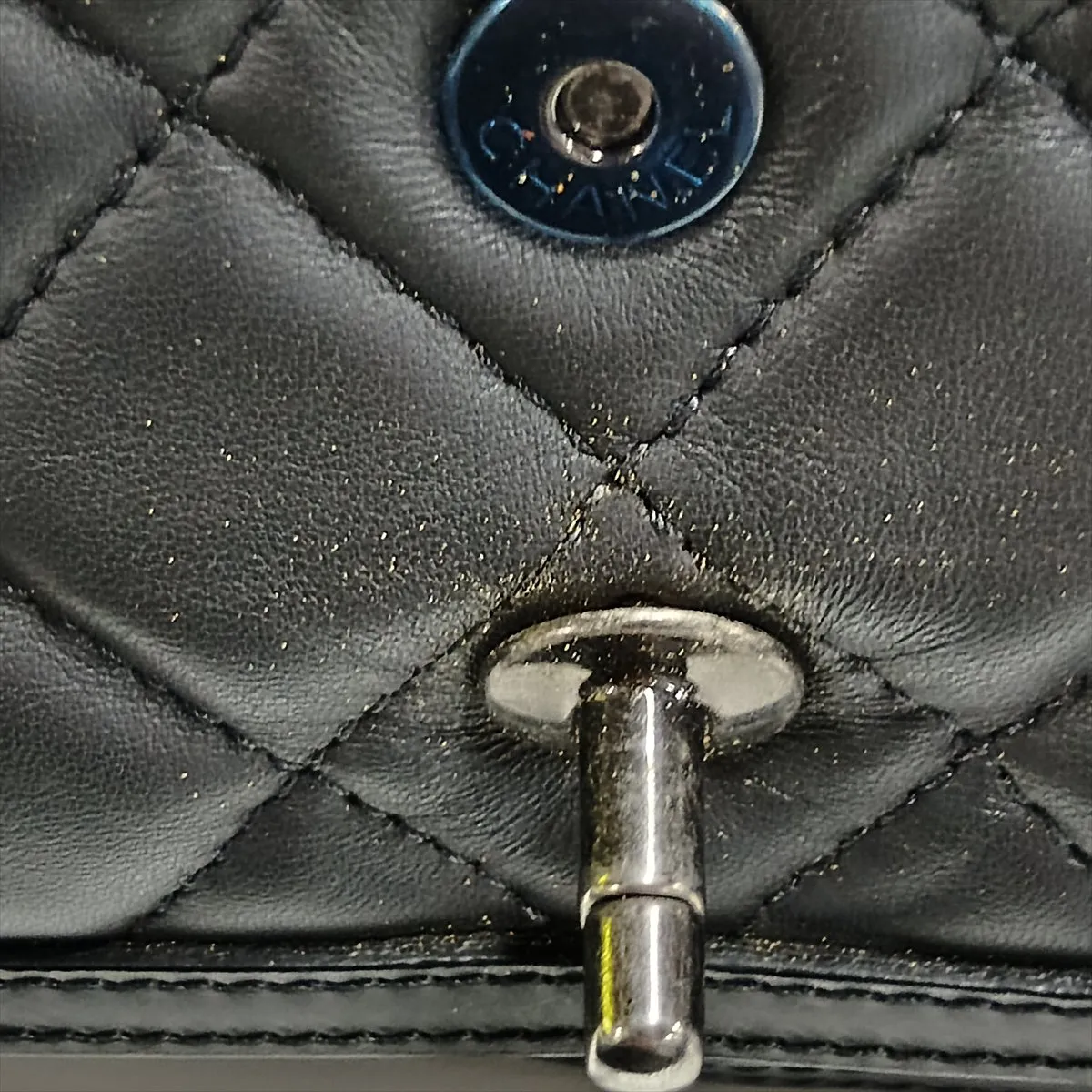 Matelassé Calf Hair x Lambskin Single Flap Double Chain Bag, Gray x Black, Gunmetal Hardware, 21216656, Serial Number 21 — view 13