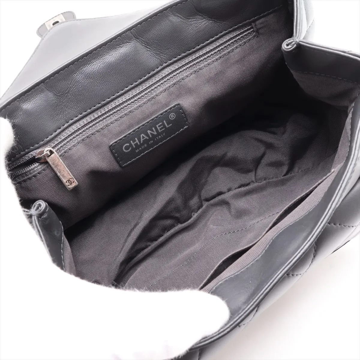 Matelassé Calf Hair x Lambskin Single Flap Double Chain Bag, Gray x Black, Gunmetal Hardware, 21216656, Serial Number 21 — view 6