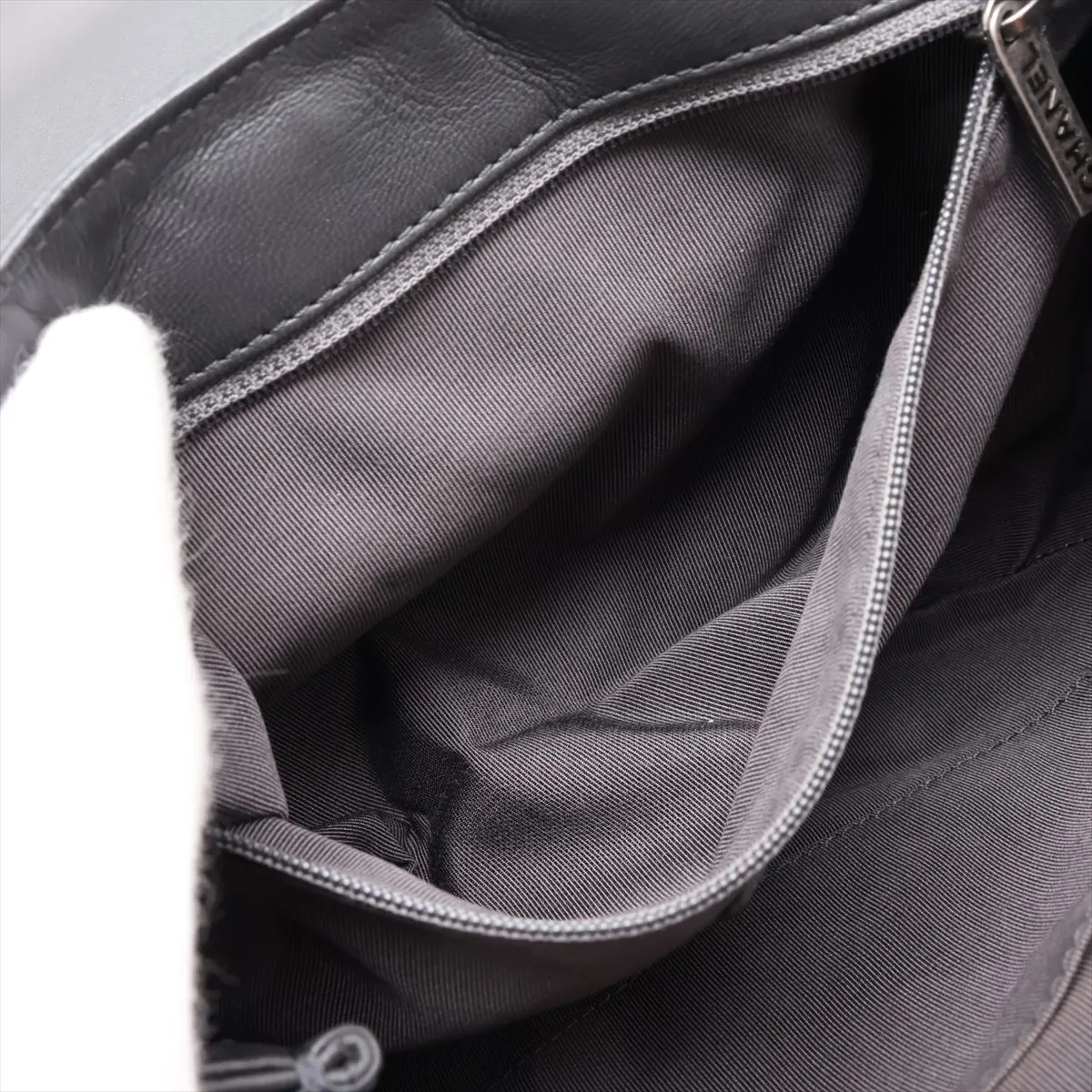 Matelassé Calf Hair x Lambskin Single Flap Double Chain Bag, Gray x Black, Gunmetal Hardware, 21216656, Serial Number 21 — view 7